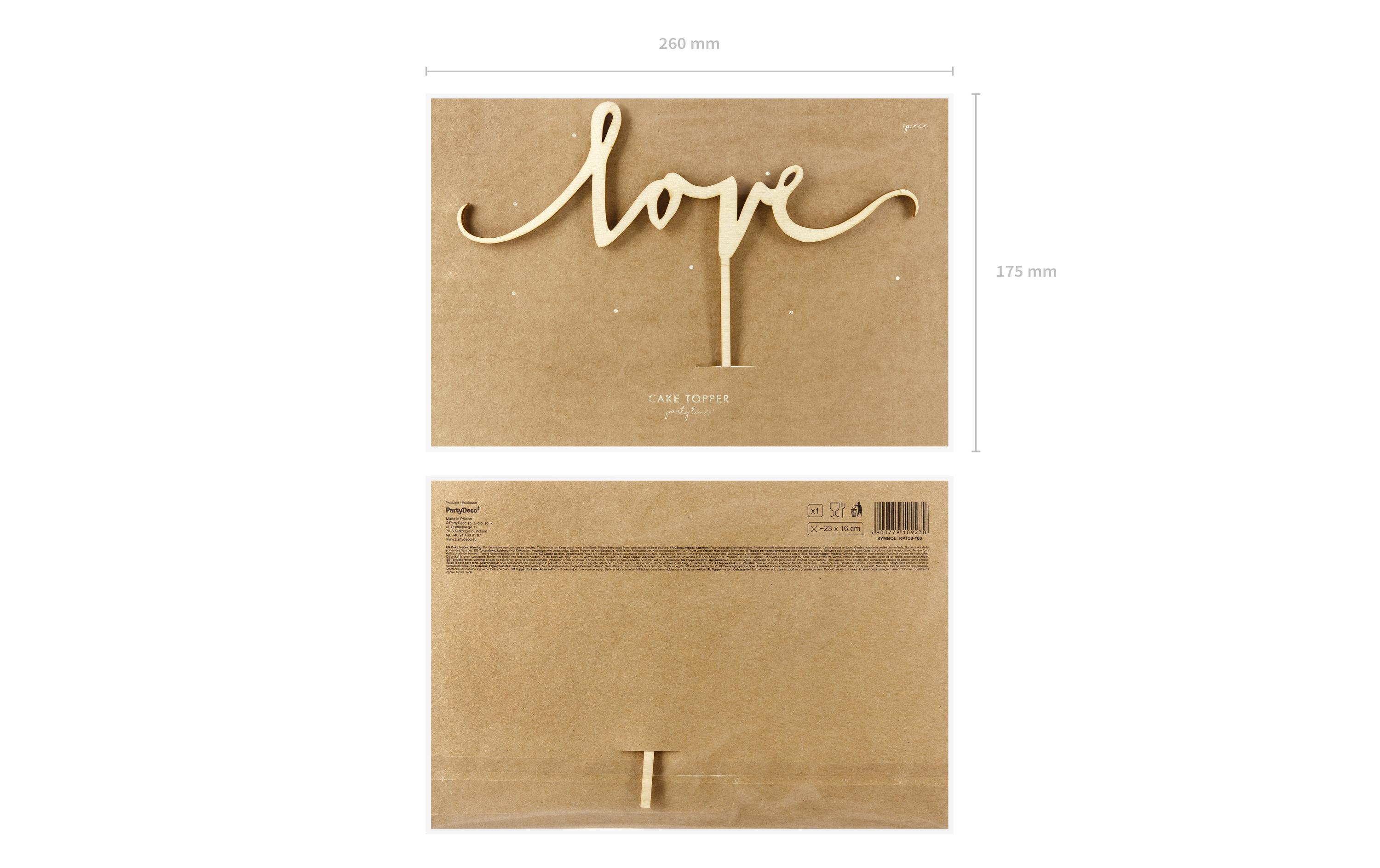 Partydeco Kuchen-Topper Love 23 x 16 cm, Holz, 1 Stück, Braun