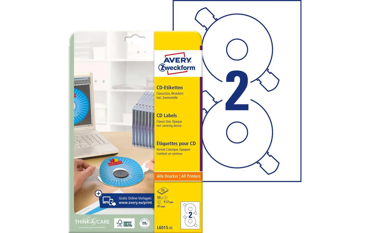 Avery Zweckform CD-Etiketten L6015-25 Ø 117 mm Avery Zweckform CD-Etiketten L6015-25 Ø 117 mm
