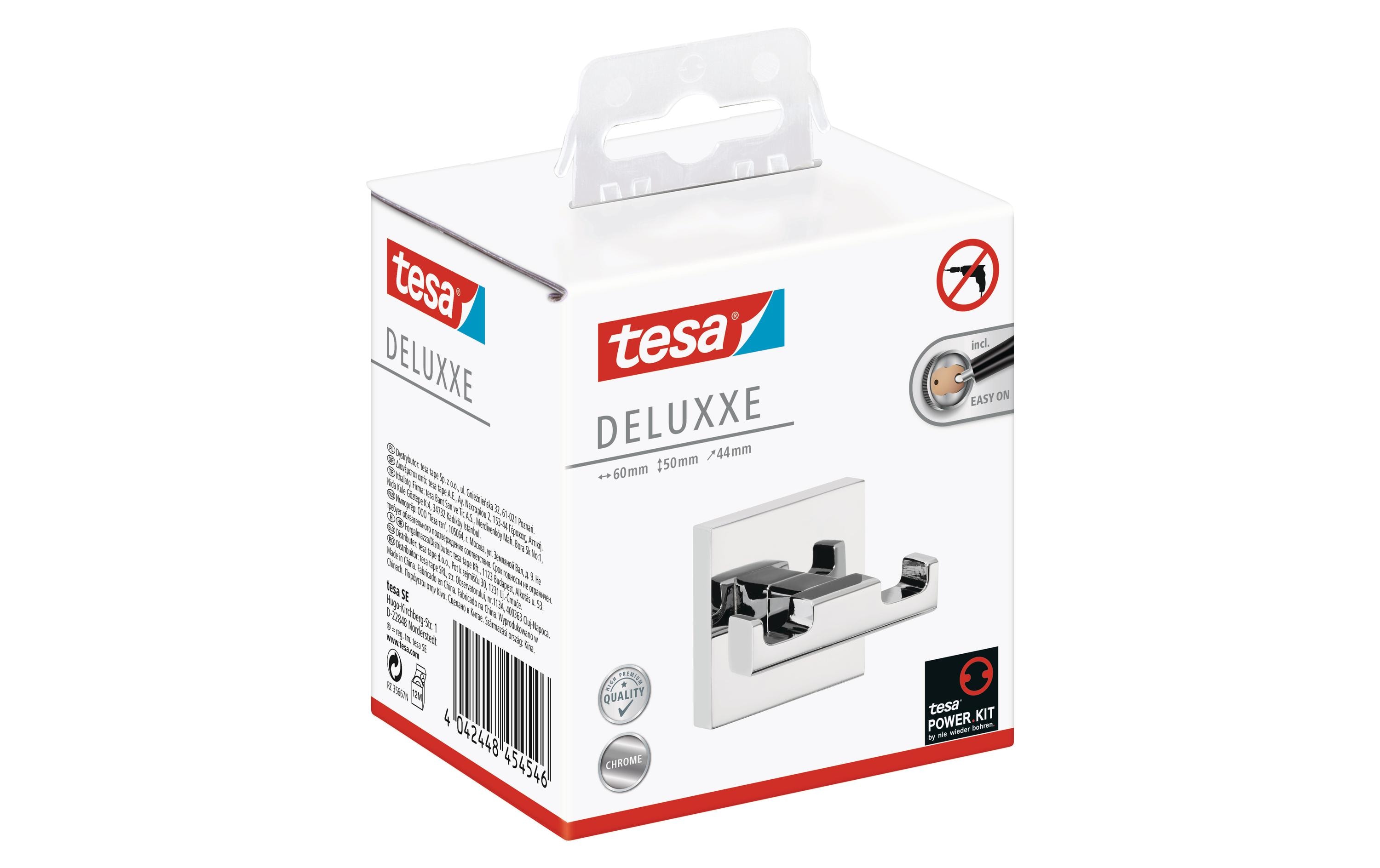 tesa Deluxxe Doppel-Handtuchhaken, Silber