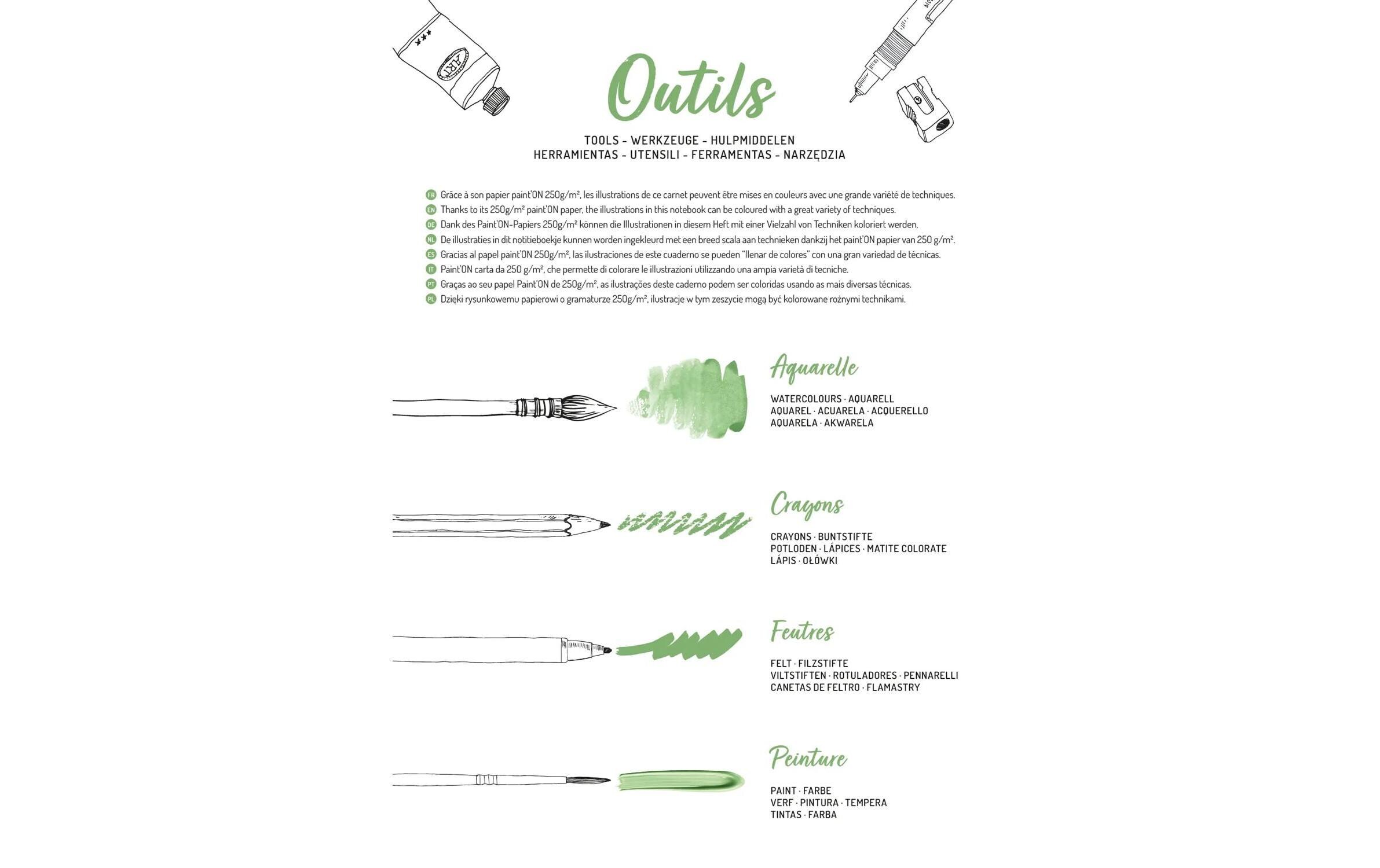 Clairefontaine Malblock Gärten A4, 20 Blatt, 6 Motive