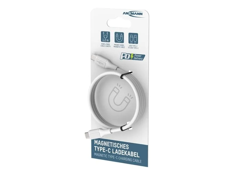 Ansmann Magnetisches Silikonkabel USB-C auf USB-C, weiss, 120 cm Ansmann Magnetisches Silikonkabel USB-C auf USB-C, weiss, 120 cm