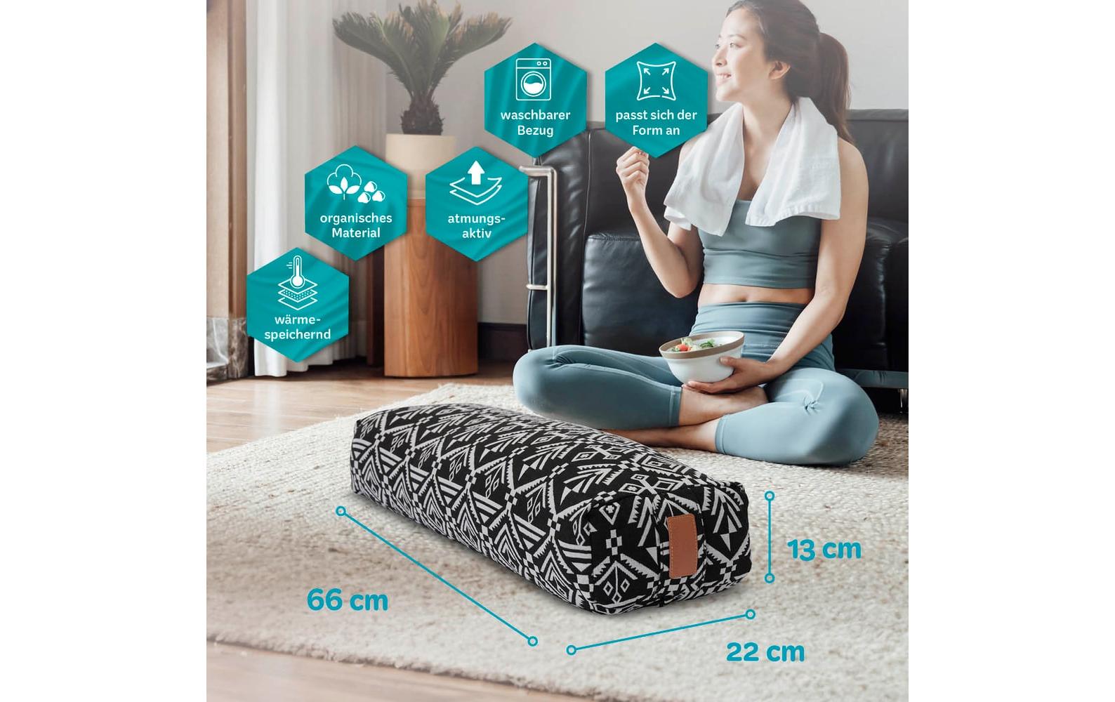 DoYourYoga Yoga-Bolster Paravati Bio-Dinkelspelz, Schwarz/Weiss