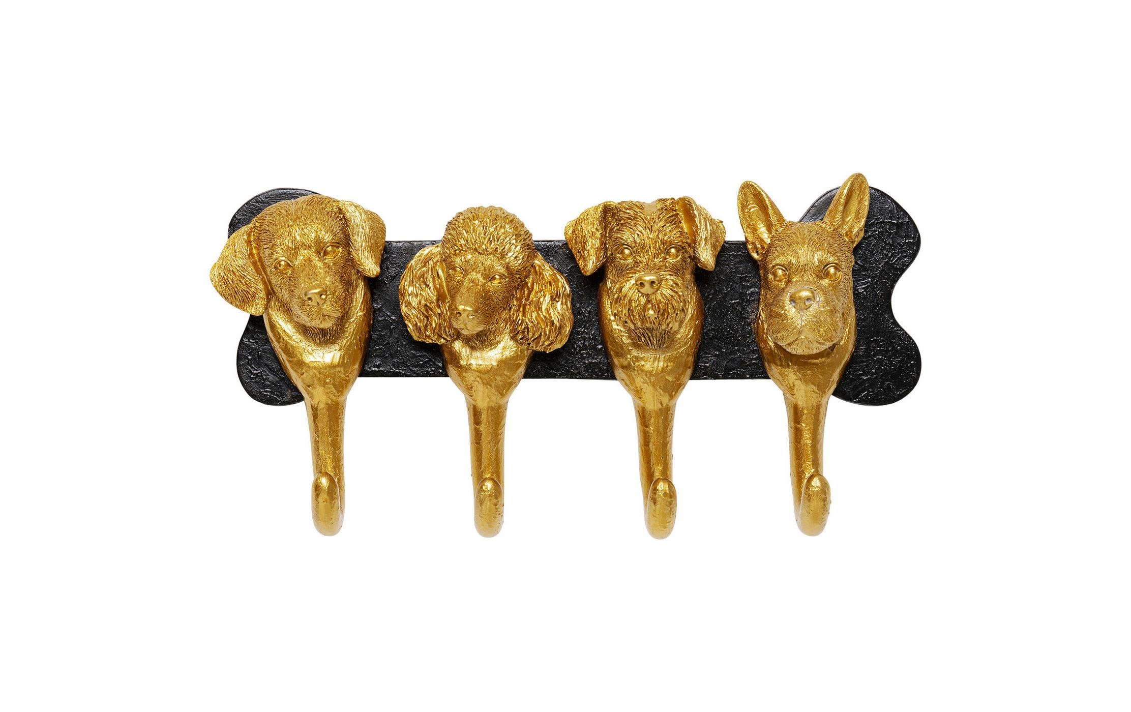 Kare Wandgarderobe Dog Family 30.5 cm x 15.5 cm, Gold/Schwarz