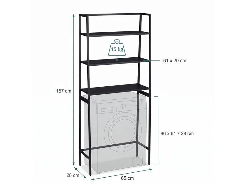 relaxdays Waschmaschinenüberbauregal 65 x 157 cm, Schwarz relaxdays Waschmaschinenüberbauregal 65 x 157 cm, Schwarz