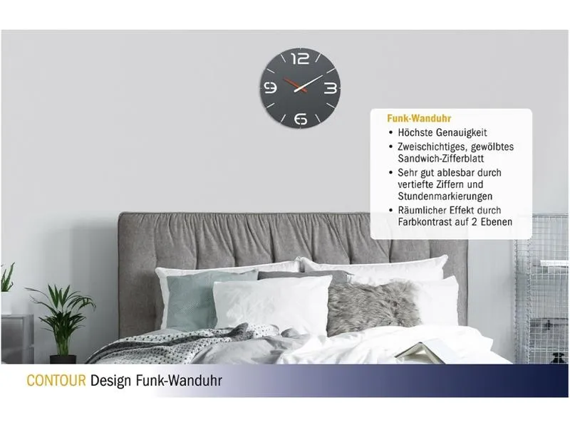 TFA Dostmann Funk-Wanduhr Contour Anthrazit, Ø 35 cm TFA Dostmann Funk-Wanduhr Contour Anthrazit, Ø 35 cm