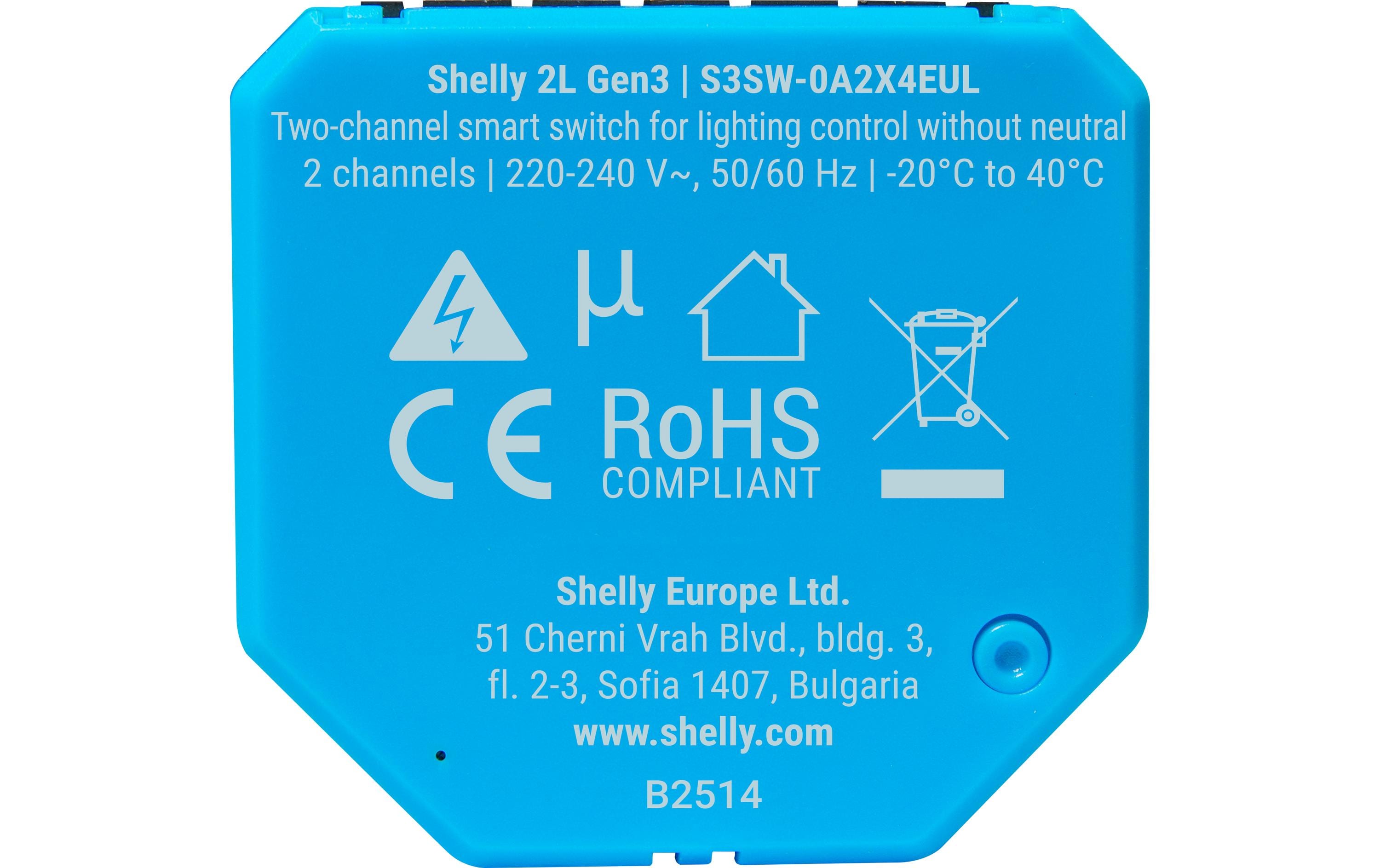 Shelly WLAN-Schaltaktor 2 l Gen3 10 A, Bluetooth Bypass