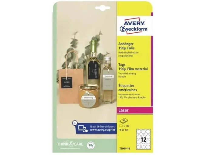Avery Zweckform Hängeetiketten Tags 60 mm, 10 Blatt, 120 Stück