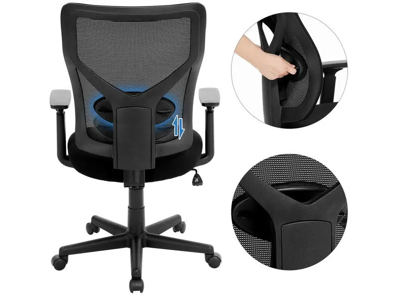Songmics Bürostuhl mit Netzrücken und Armlehnen, Schwarz Songmics Bürostuhl mit Netzrücken und Armlehnen, Schwarz