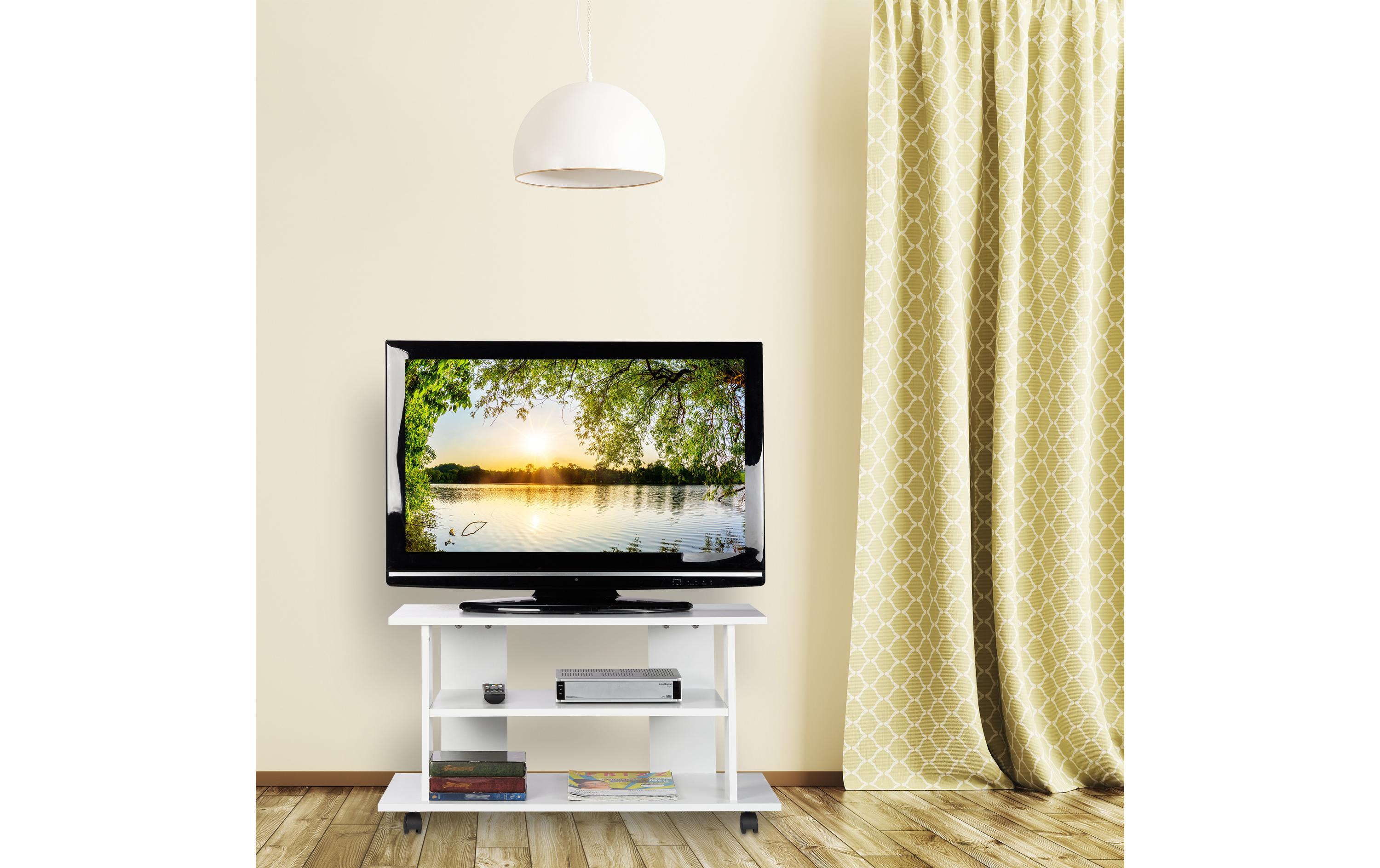 relaxdays TV-Möbel mit Rollen, 80 x 40 cm, Weiss
