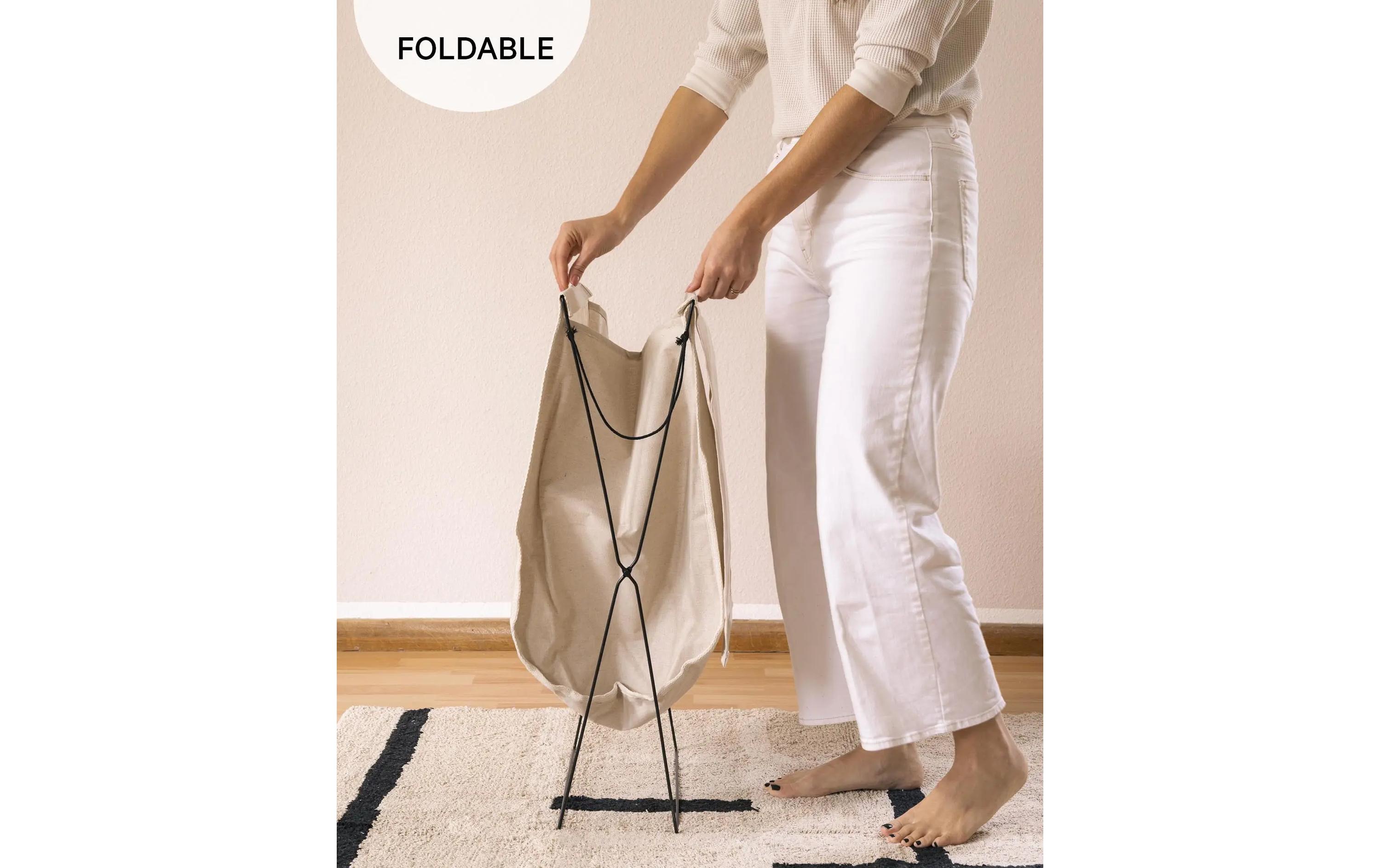 Esmée Wäschekorb mit Metall 30 l, Beige/Schwarz