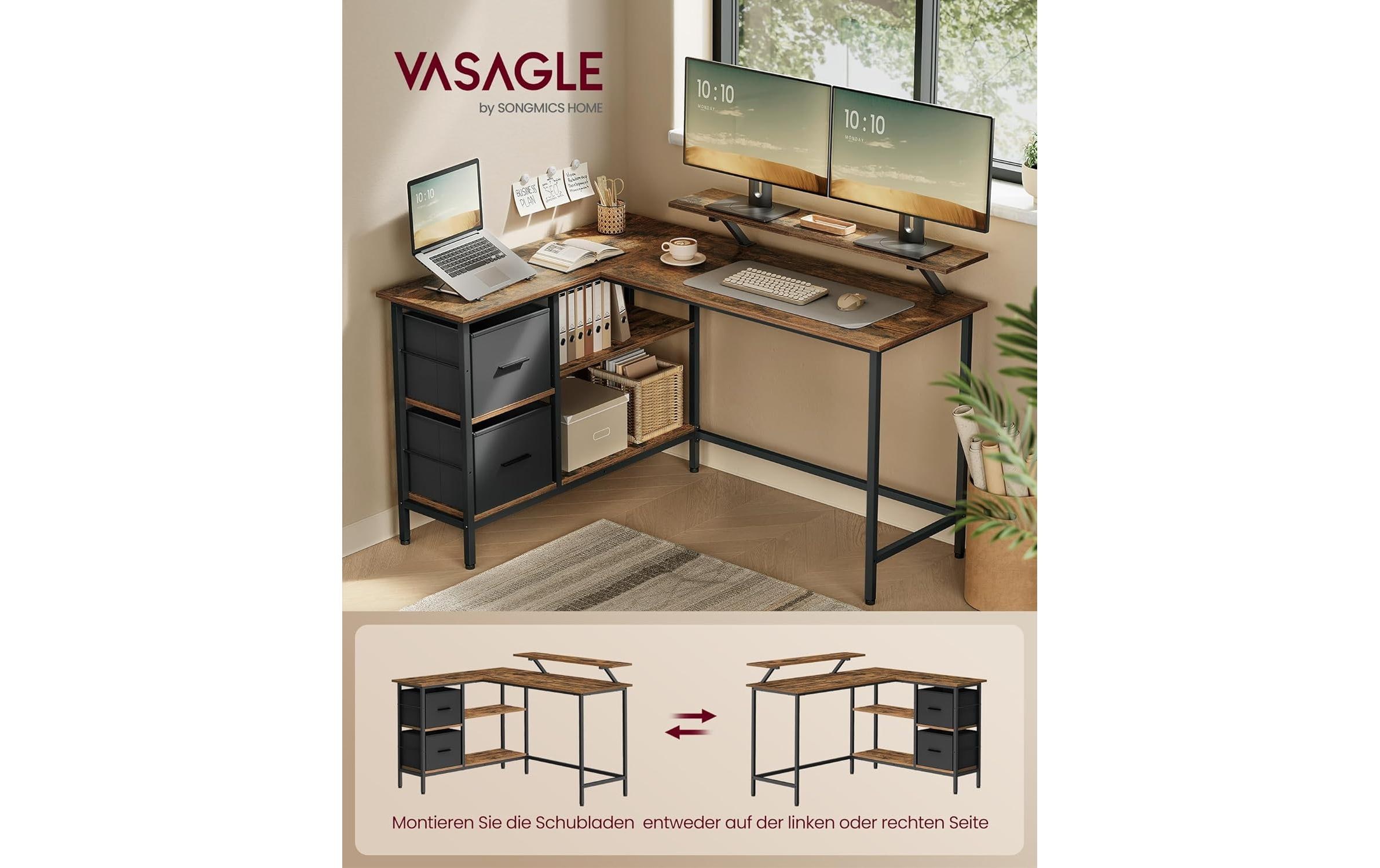 VASAGLE Tisch in L-Form Dunkelbraun 135 x 105 cm