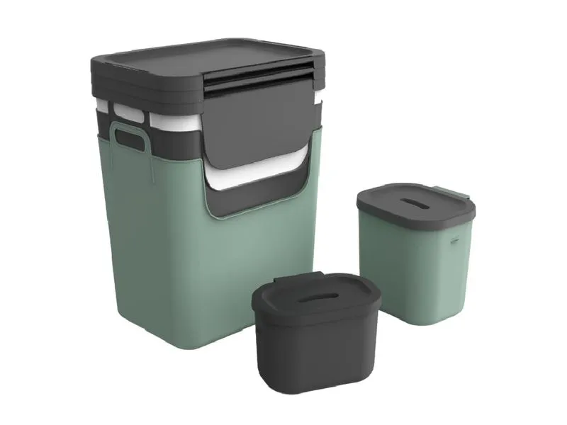 Rotho Recyclingbehälter Jive 99.2 l, Grün/Schwarz/Weiss