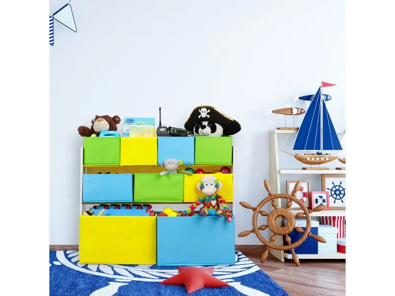 relaxdays Kinderregal, 9 Stoffboxen, Weiss / Grau / Hellblau relaxdays Kinderregal, 9 Stoffboxen, Weiss / Grau / Hellblau
