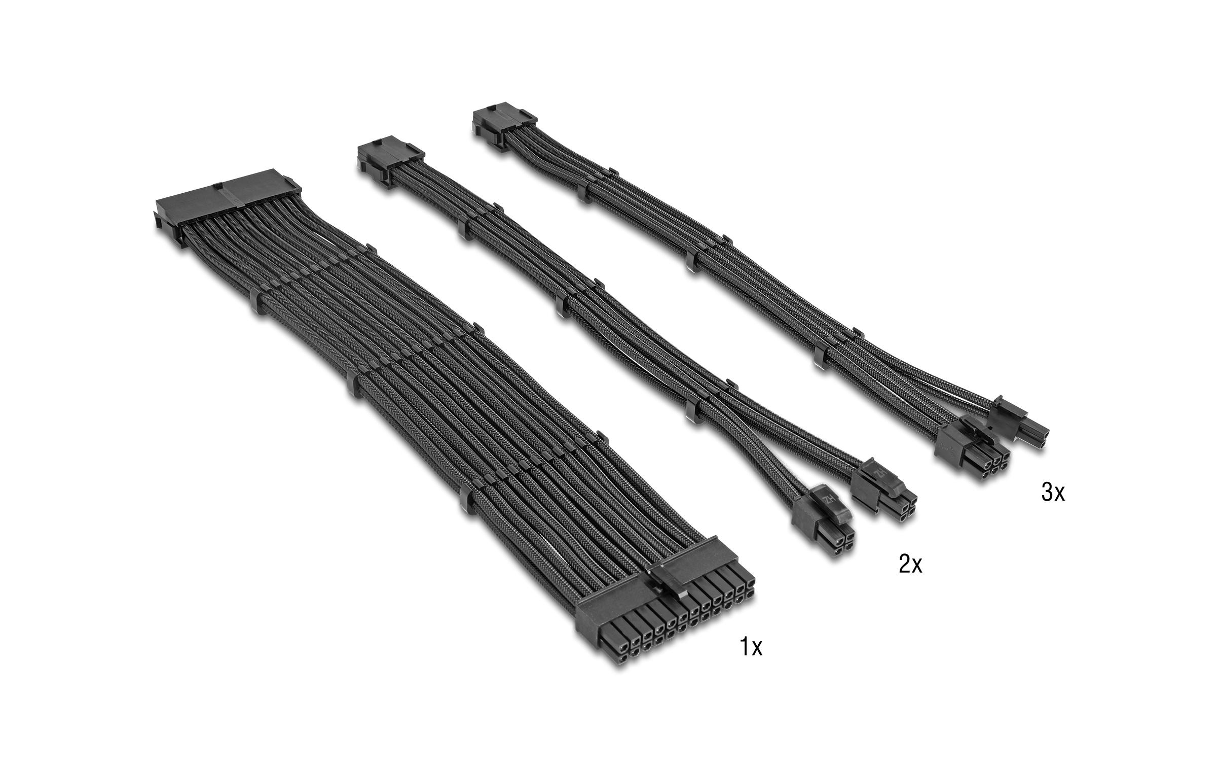 Delock Stromverlängerungskabel Set 6-teilig Sleeved mit Kabelkämmen