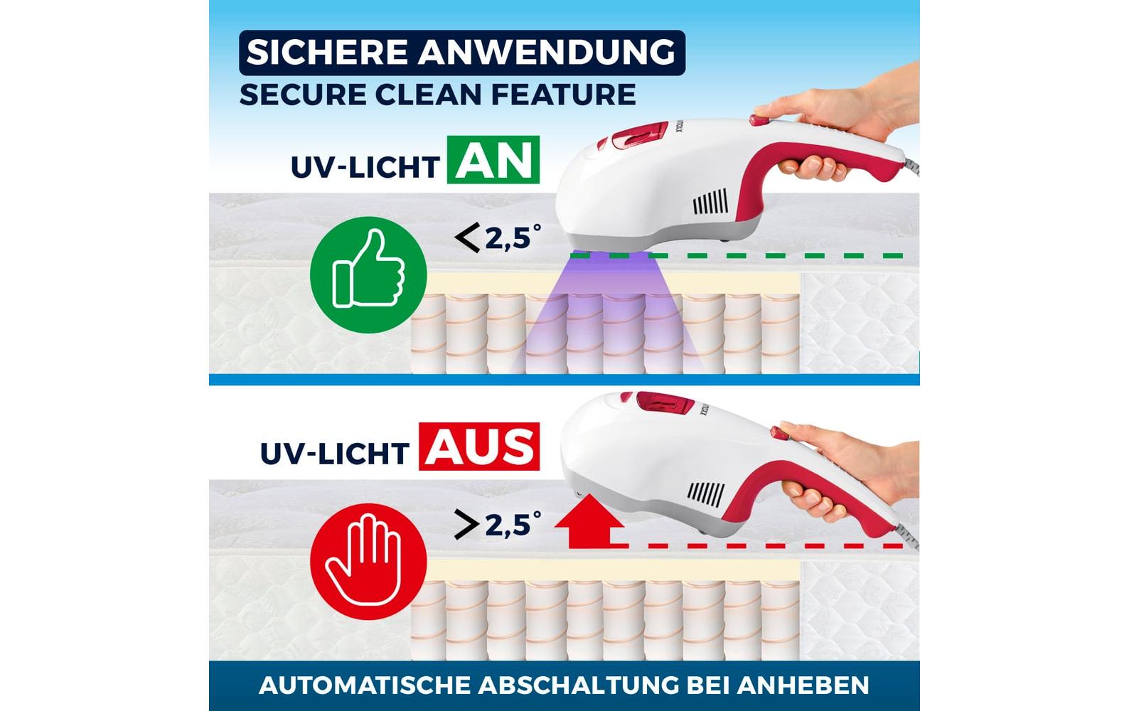 CLEANmaxx Milben-Handstaubsauger mit UV-C-Licht 300W, Weiss/Rot