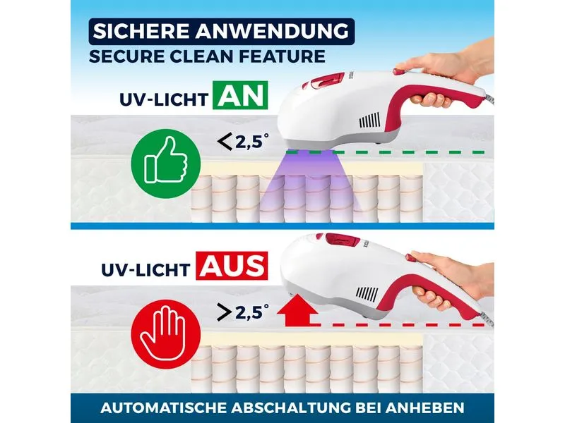 CLEANmaxx Milben-Handstaubsauger mit UV-C-Licht 300W, Weiss/Rot CLEANmaxx Milben-Handstaubsauger mit UV-C-Licht 300W, Weiss/Rot