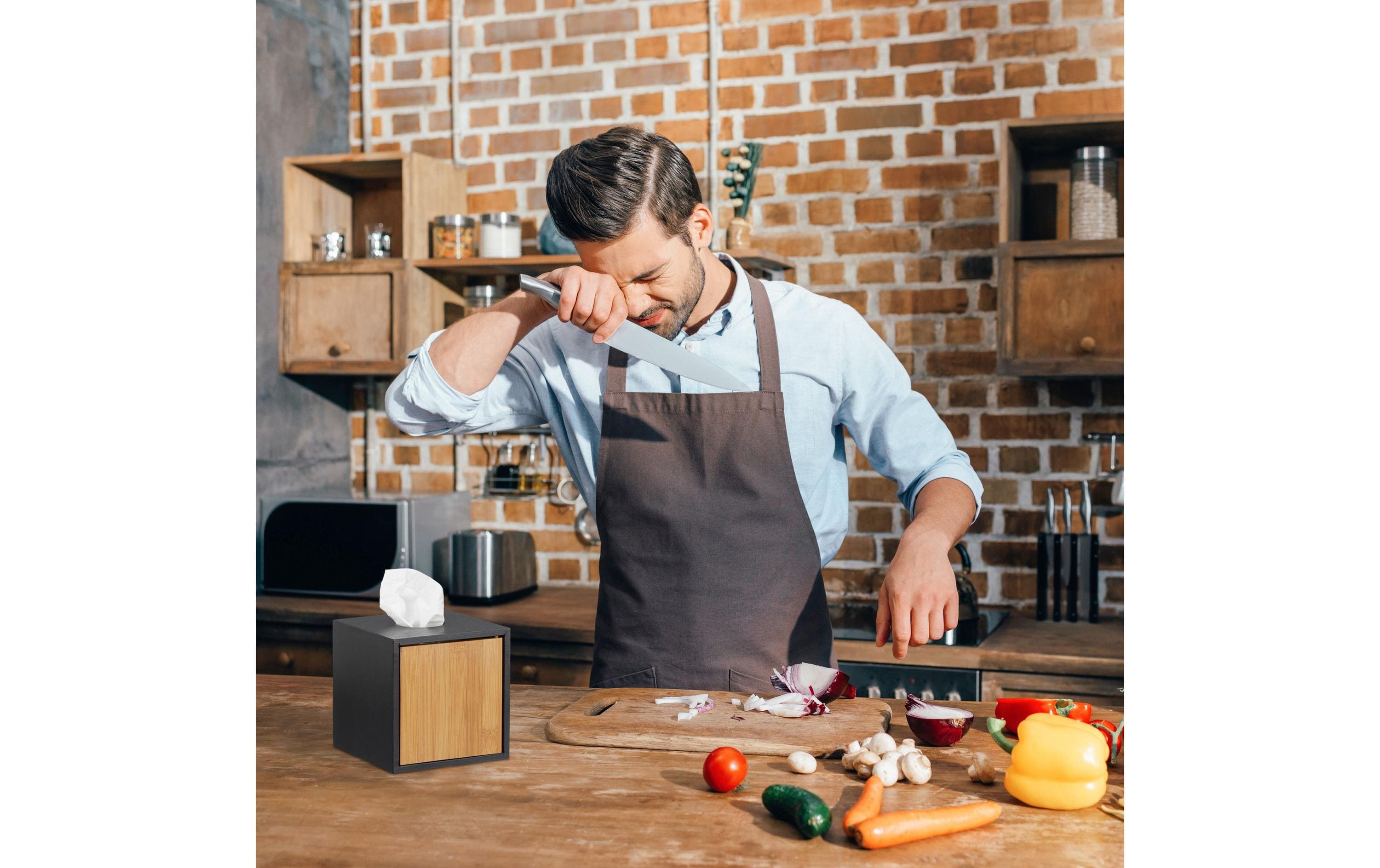 relaxdays Kosmetiktuchbox Quadratisch Nature/Schwarz