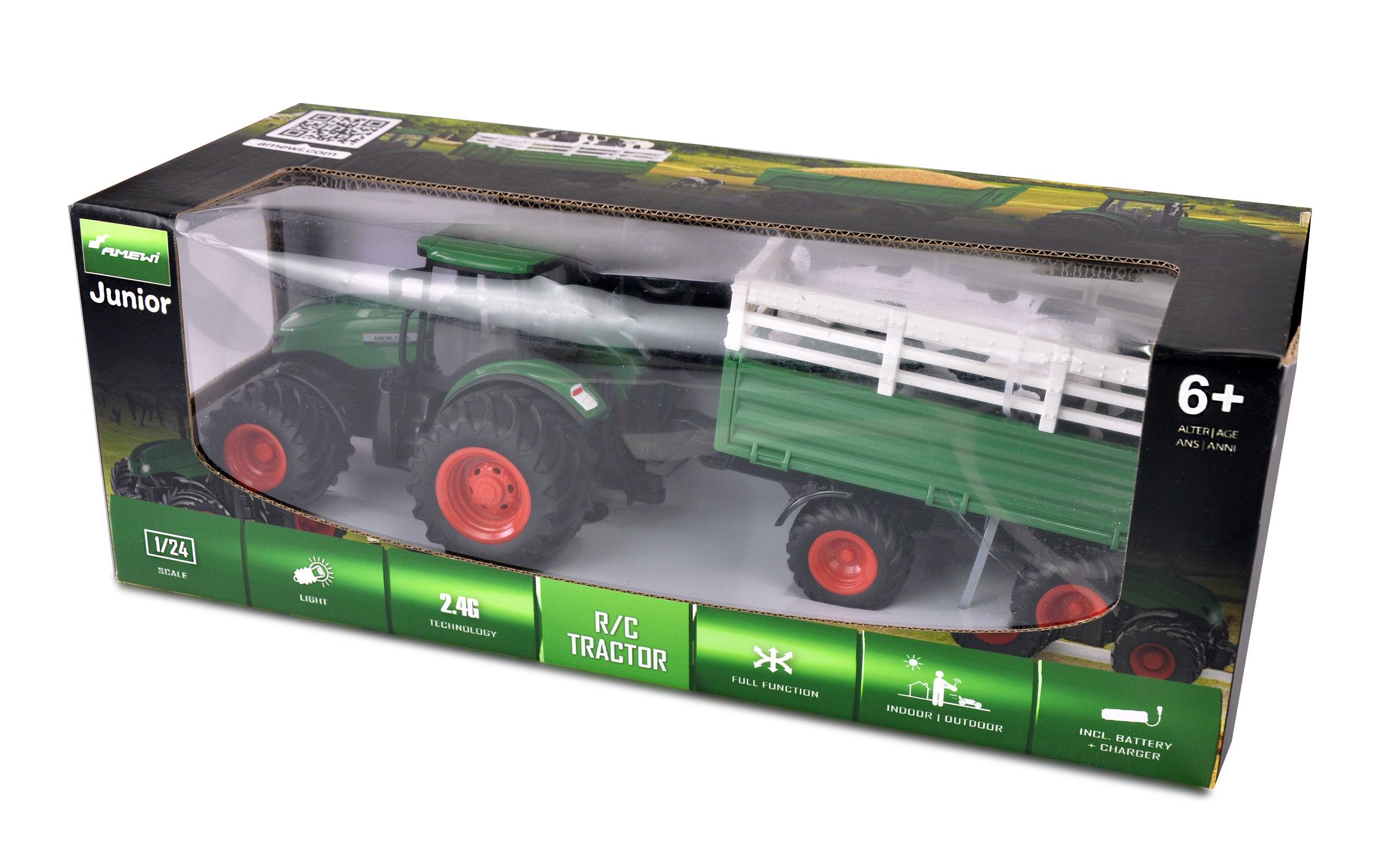 Amewi Traktor mit Viehtransporter, Grün 1:24, RTR