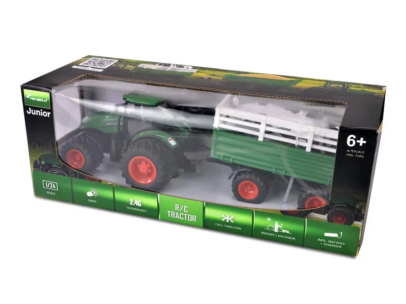 Amewi Traktor mit Viehtransporter, Grün 1:24, RTR Amewi Traktor mit Viehtransporter, Grün 1:24, RTR
