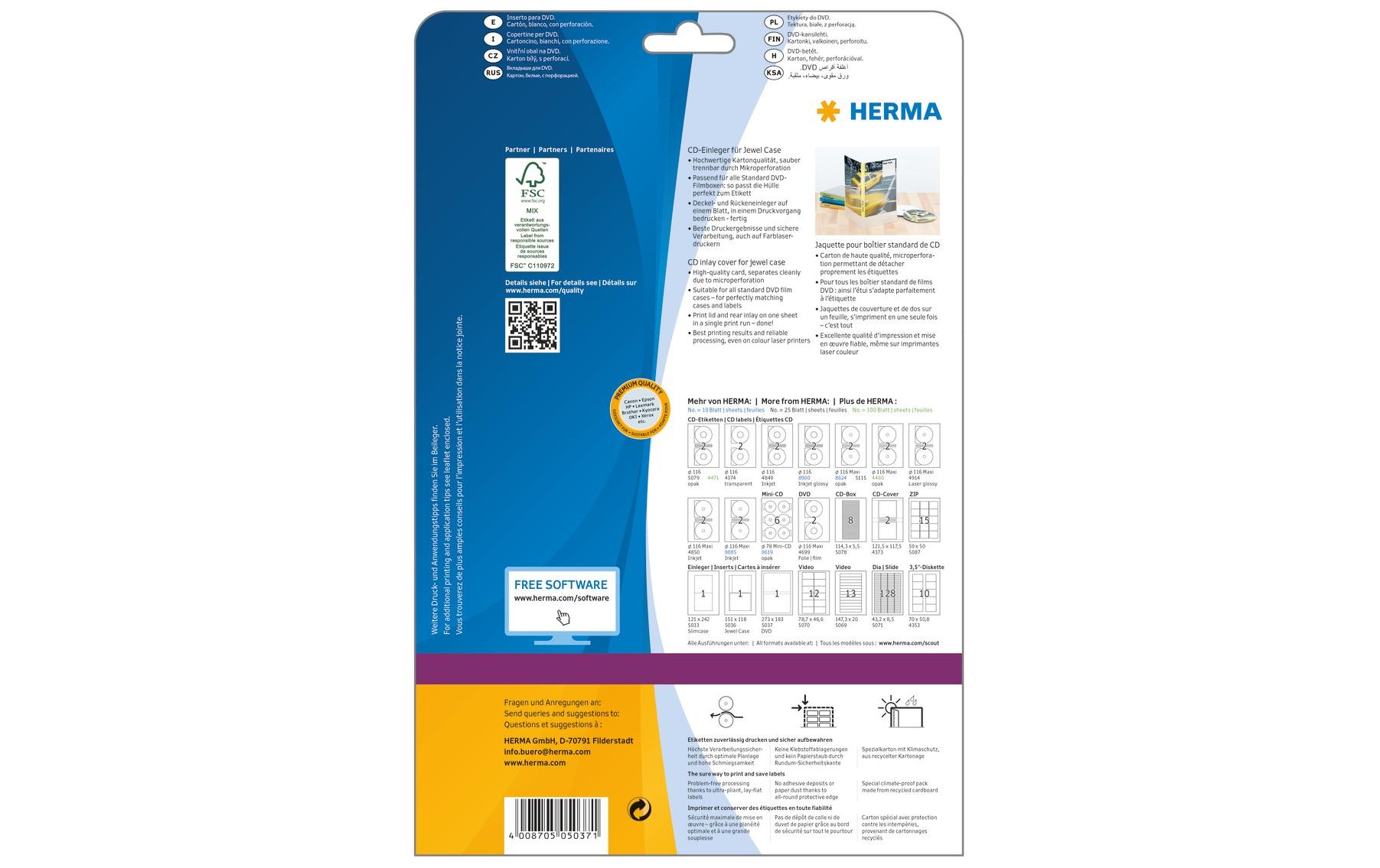 HERMA DVD-Einleger 5037 Weiss, 25 Etiketten