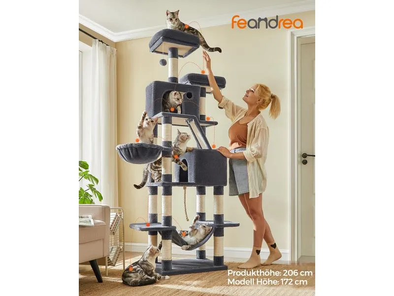 Feandrea Kratzbaum XXL, 206 cm, Rauchgrau/Beige