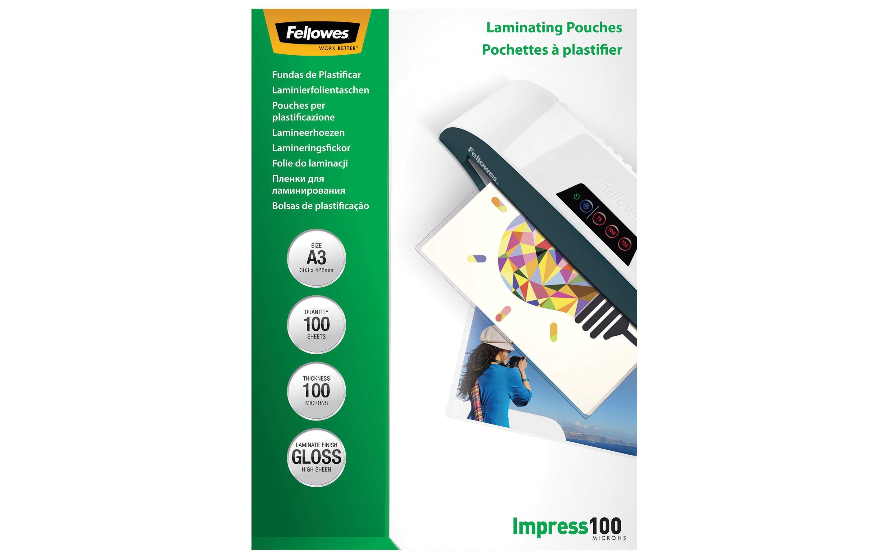 Fellowes Laminierfolie A3, 100 µm, 100 Stück, Glänzend Fellowes Laminierfolie A3, 100 µm, 100 Stück, Glänzend