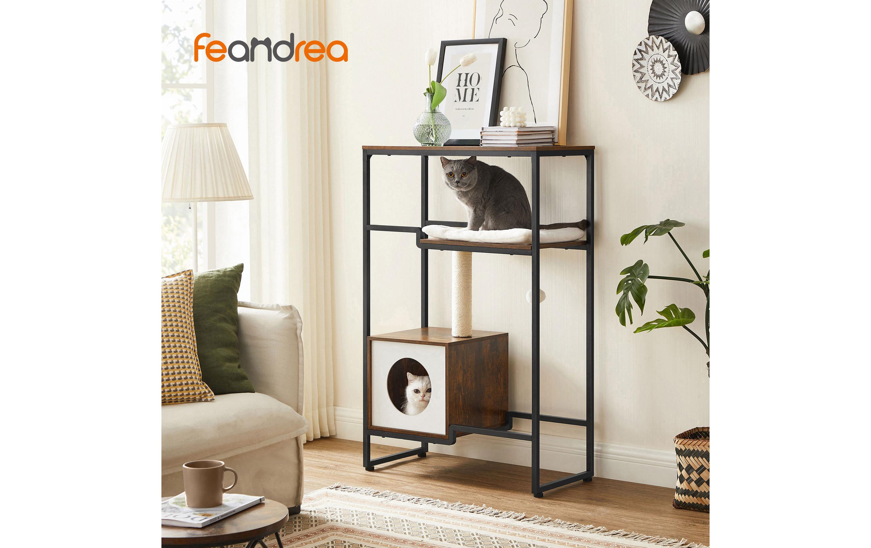 Feandrea Kratzbaum mit Ablagefläche, 114 cm, Vintagebraun
