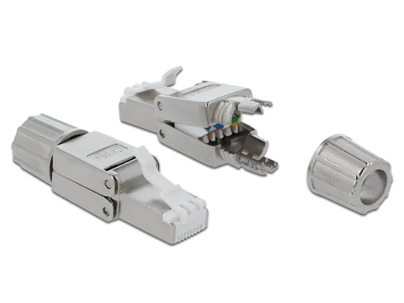 Delock Stecker RJ45 Cat.6A 1 Stück, Grau, geschirmt, werkzeugfrei Delock Stecker RJ45 Cat.6A 1 Stück, Grau, geschirmt, werkzeugfrei