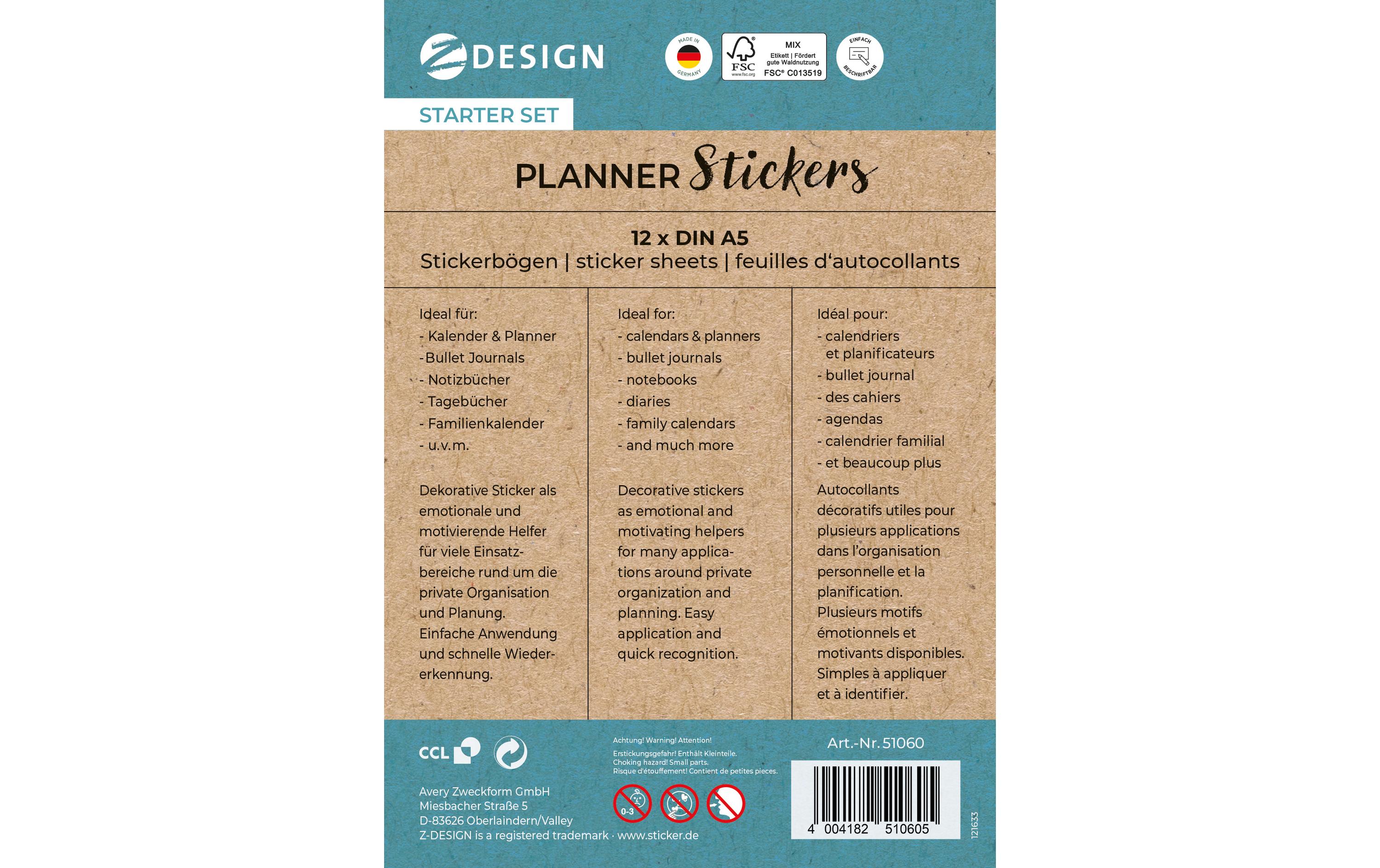 Z-Design Motivsticker Planner Starter Set 12 Blatt, 1.257 Sticker