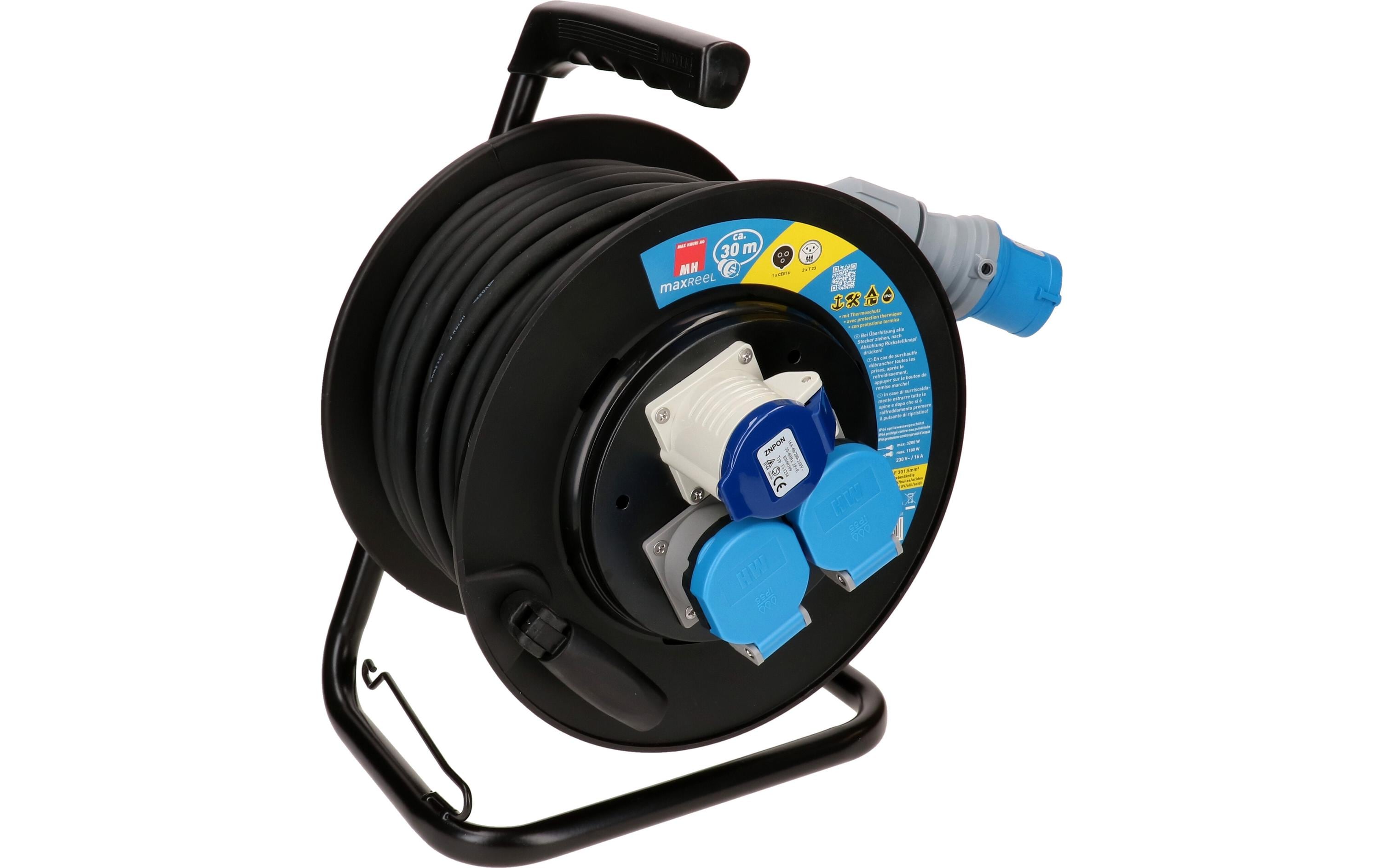 Max Hauri Kabelrolle 30 m, 2x T23, 1x CEE16/3, Schwarz