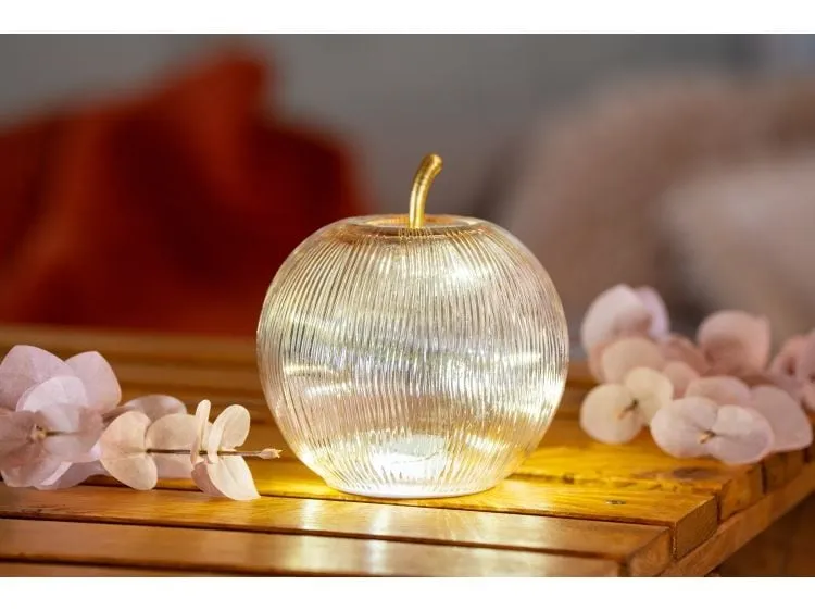 balthasar LED-Deko-Apfel Mela LED-Glasfrucht Puder-Rosa handgefertigt