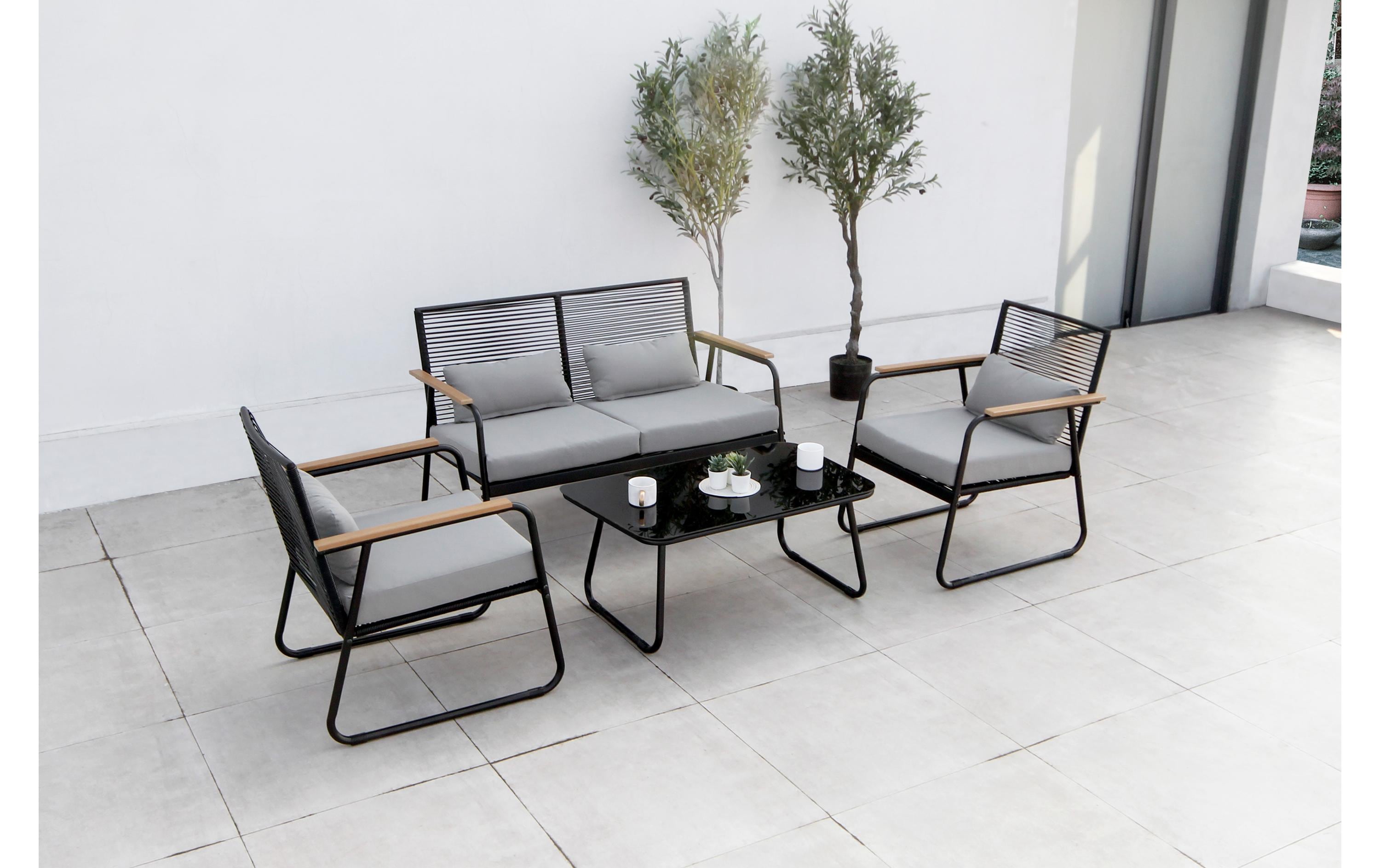 Acamp Loungeset Paxos, Bambus/Anthrazit, 4 Sitzplätze Acamp Loungeset Paxos, Bambus/Anthrazit, 4 Sitzplätze