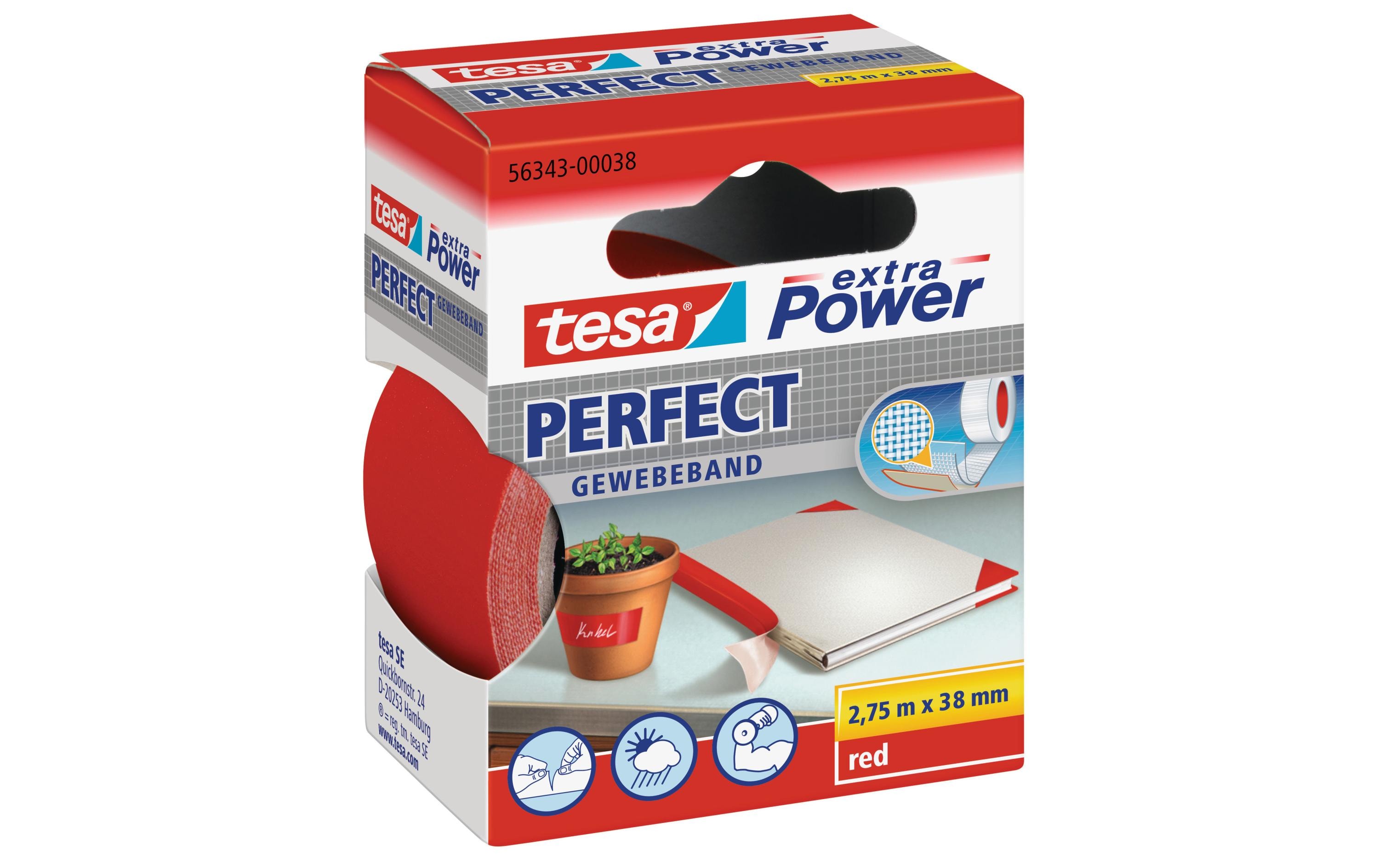 tesa Klebeband extra Power Perfect 38 mm x 2.75 m, Rot