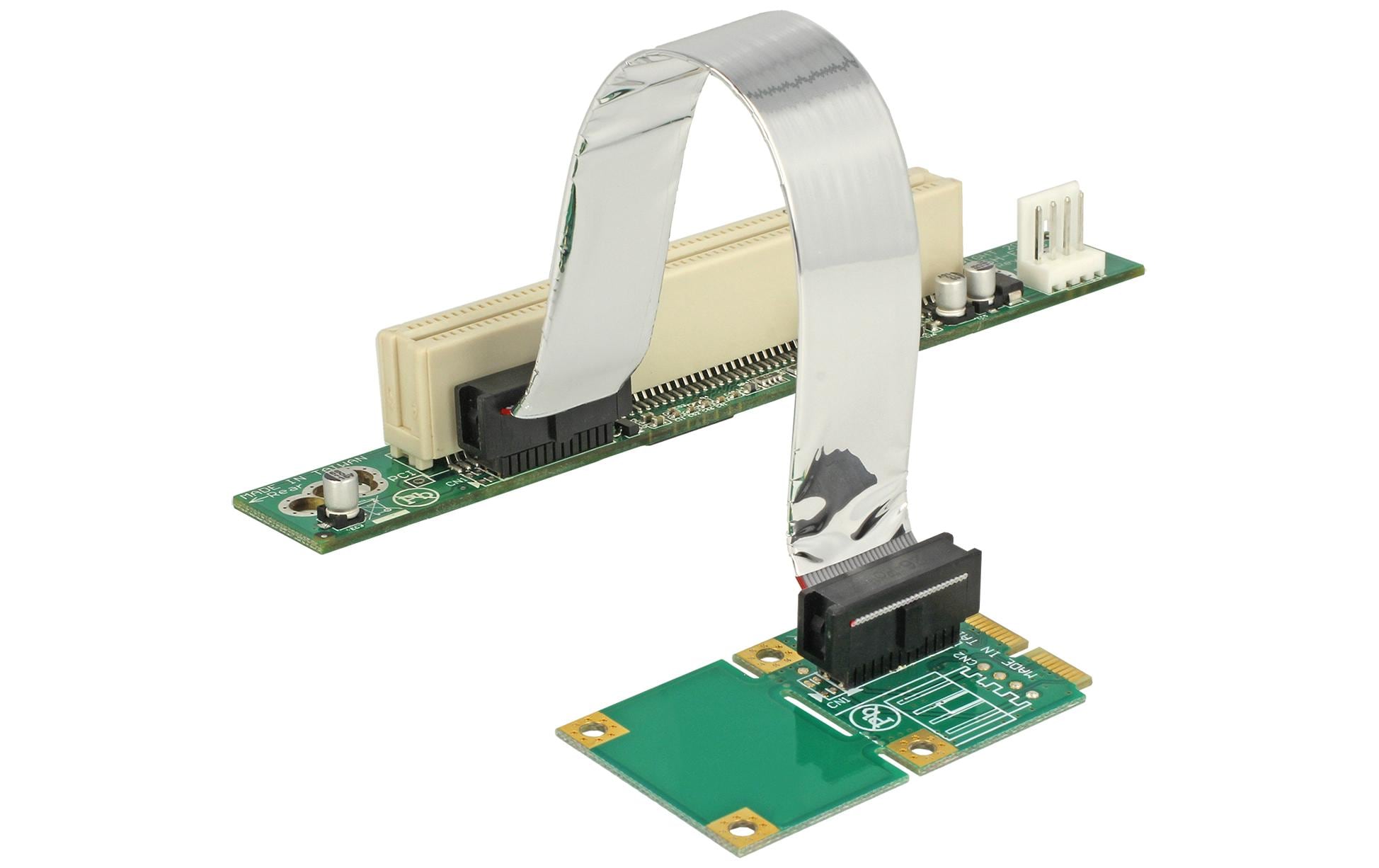Delock PCI-E Riser Karte Mini PCI-Express – PCI 13 cm Kabel, Links Delock PCI-E Riser Karte Mini PCI-Express – PCI 13 cm Kabel, Links