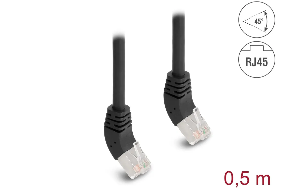 Delock Patchkabel 45° oben gewinkelt Cat 6A, S/FTP, 0.5 m, Schwarz Delock Patchkabel 45° oben gewinkelt Cat 6A, S/FTP, 0.5 m, Schwarz