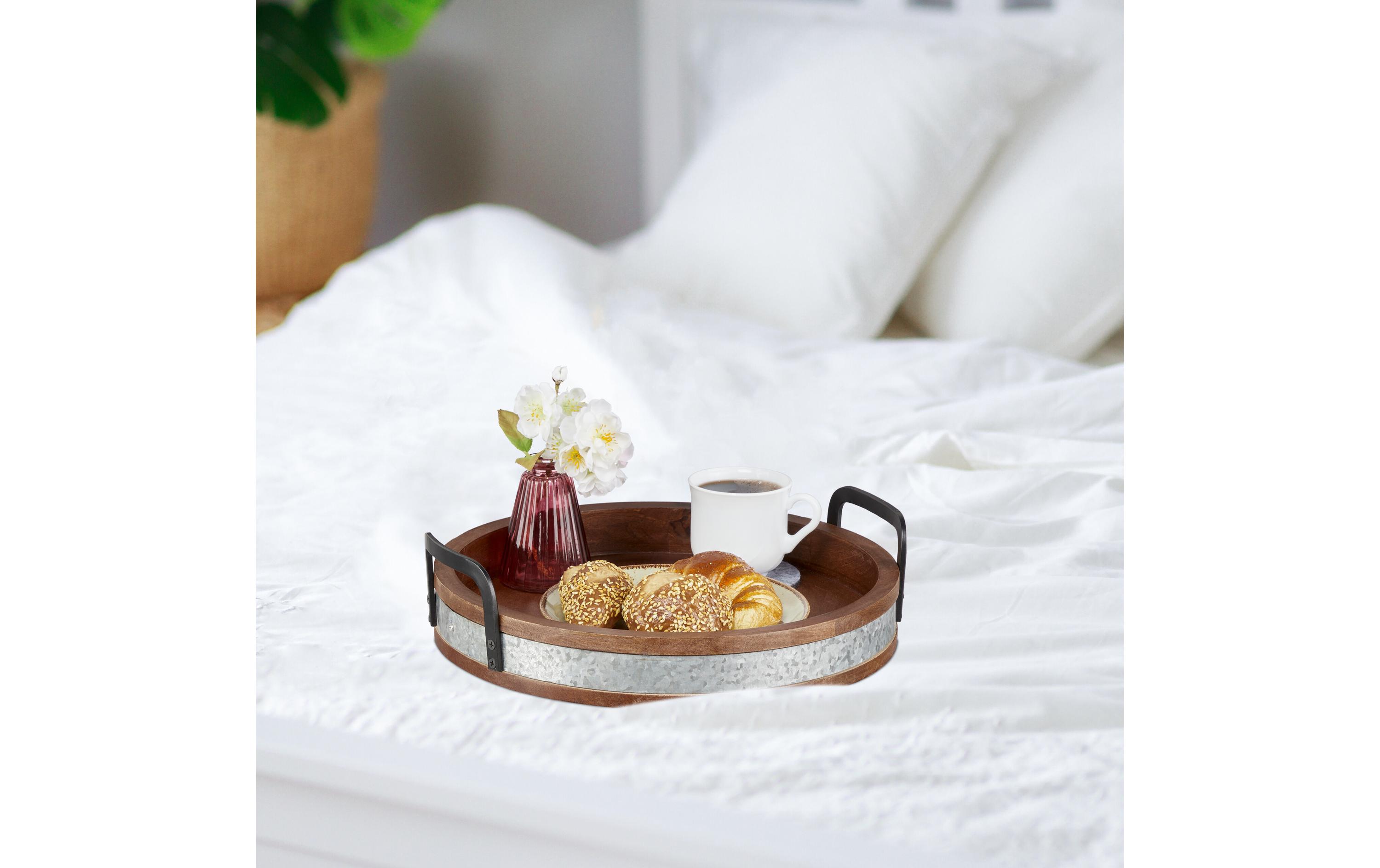 relaxdays Serviertablett Braun/Silber/Schwarz