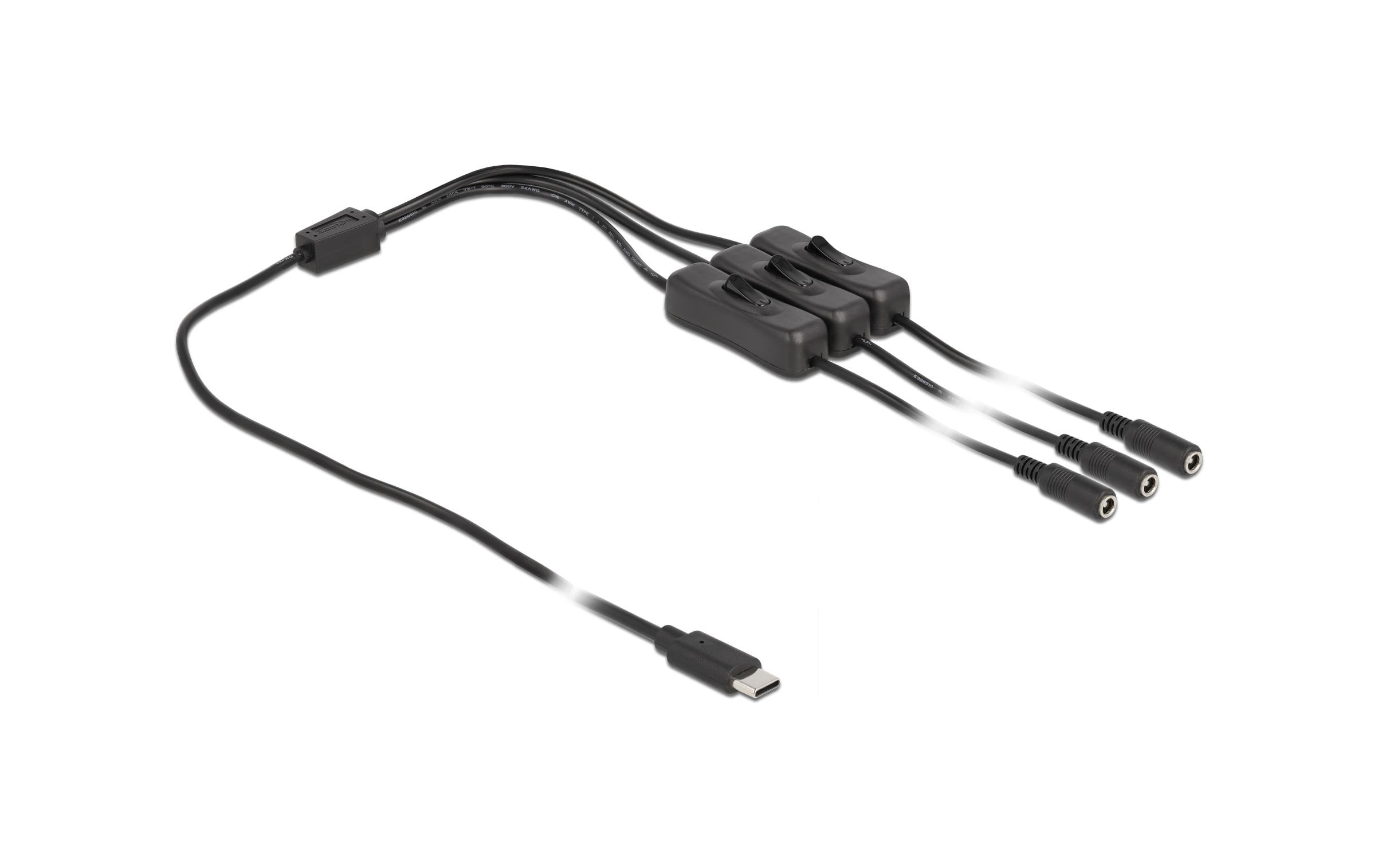 Delock Hohlstecker Kabel USB Type-C zu 3 x DC mit Schalter 1 m