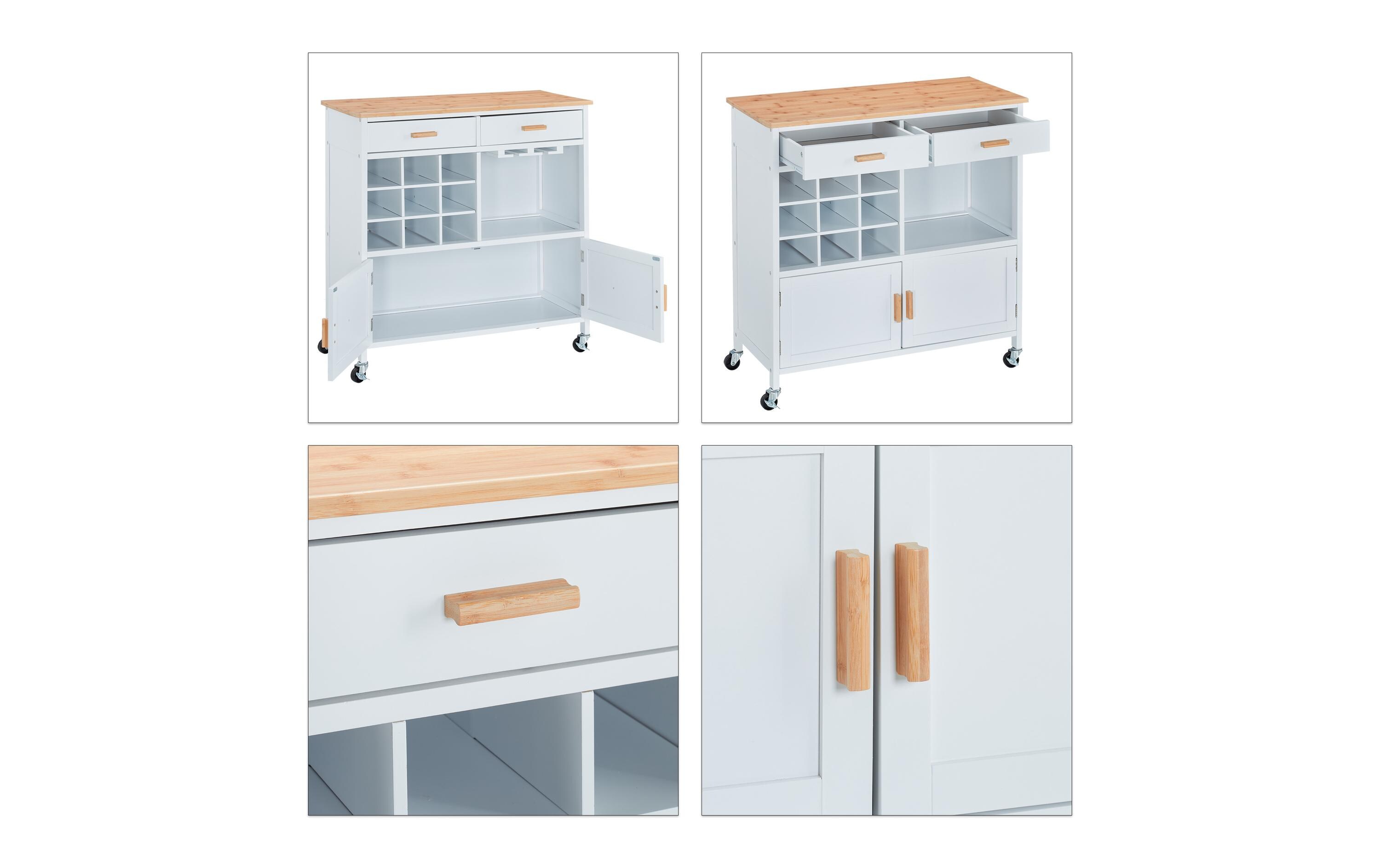 relaxdays Küchenwagen 86 x 88.5 x 41 cm, Braun / Weiss