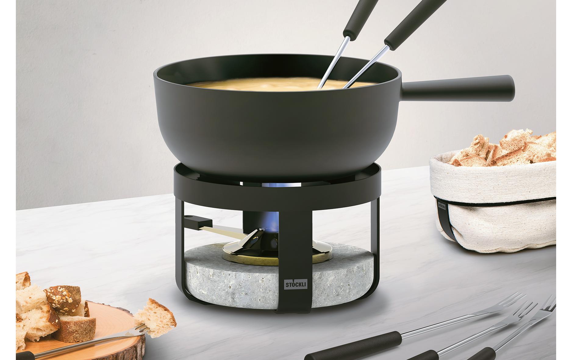 Stöckli Käsefondue-Set Pilatus Stone Classic 22 8 Teile, Schwarz