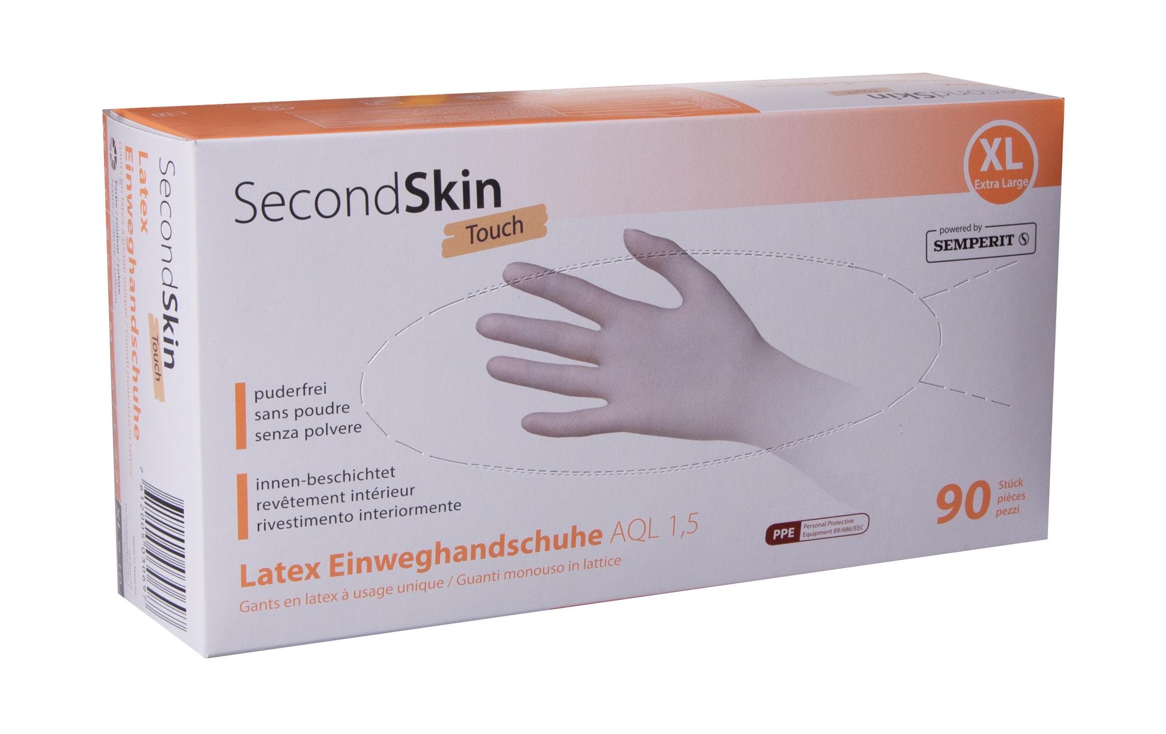 SecondSkin Einweghandschuh Latex Touch XL, Beige, 90 Paar