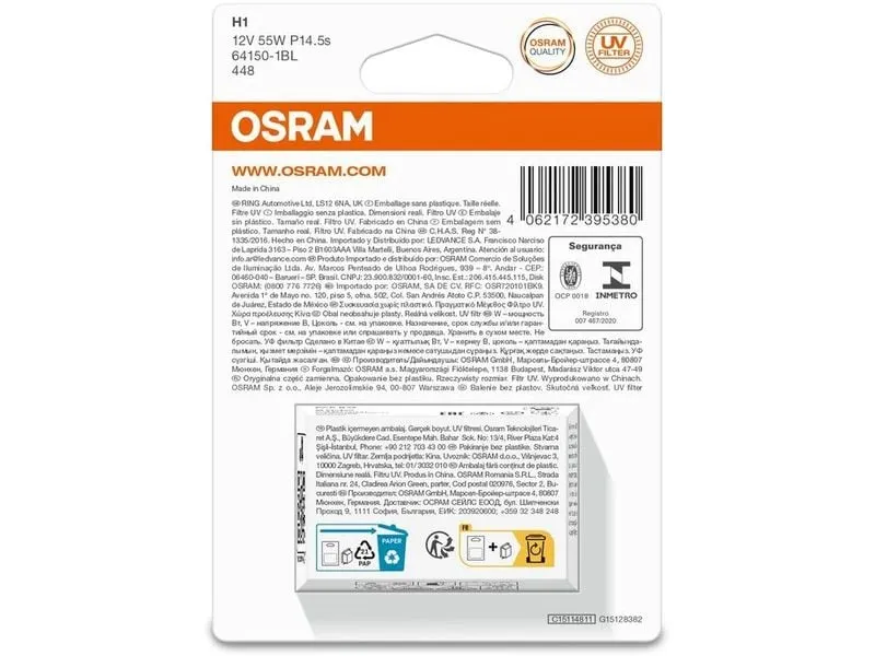 OSRAM H1 Original Glühlampe Einzelblister 12 V 55W P14.5s OSRAM H1 Original Glühlampe Einzelblister 12 V 55W P14.5s
