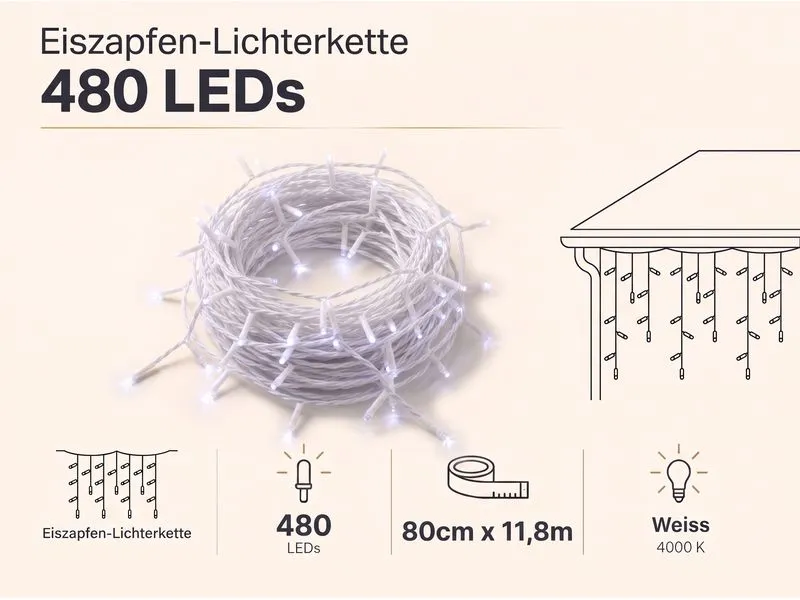 COCON Eiszapfen-Lichterkette LED Neutralweiss, 11.8 m