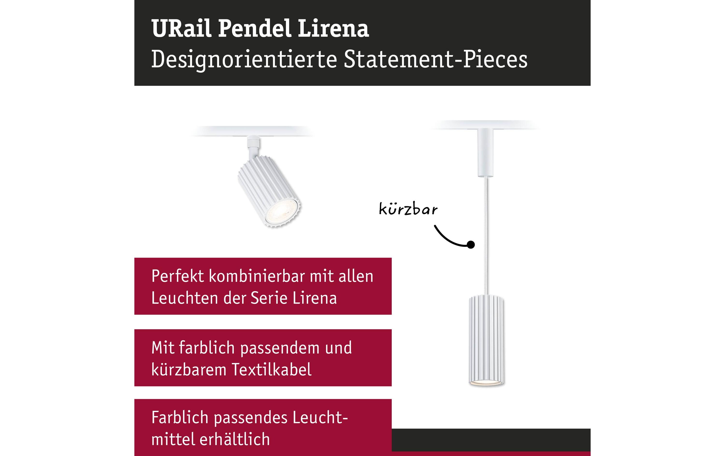 Paulmann URail Pendel Lirena GU10 max. 10W 230 V Signalweiss
