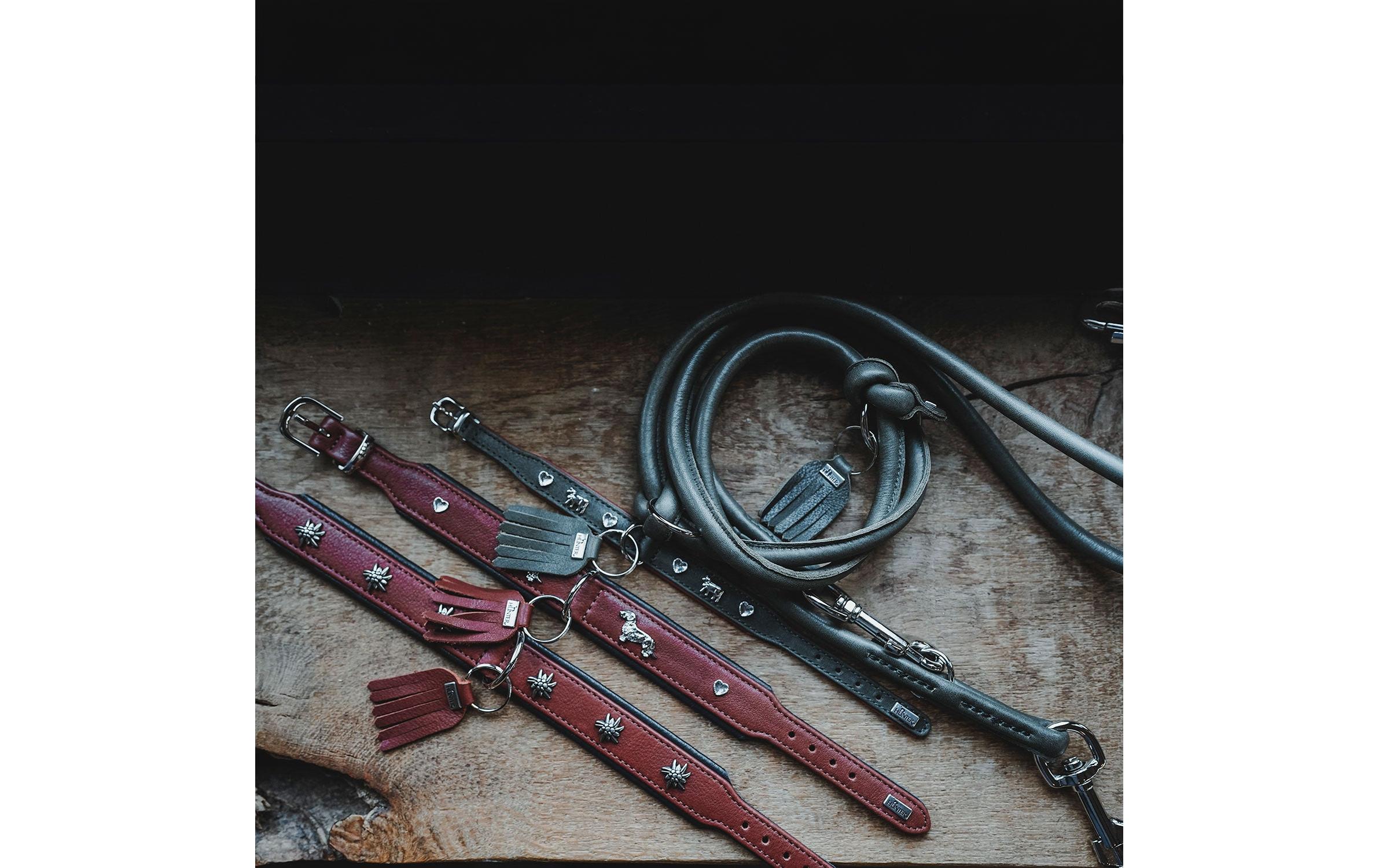 Hunter Halsband München Mini 27/XXS-XS, Rindsleder, Grün/Cognac