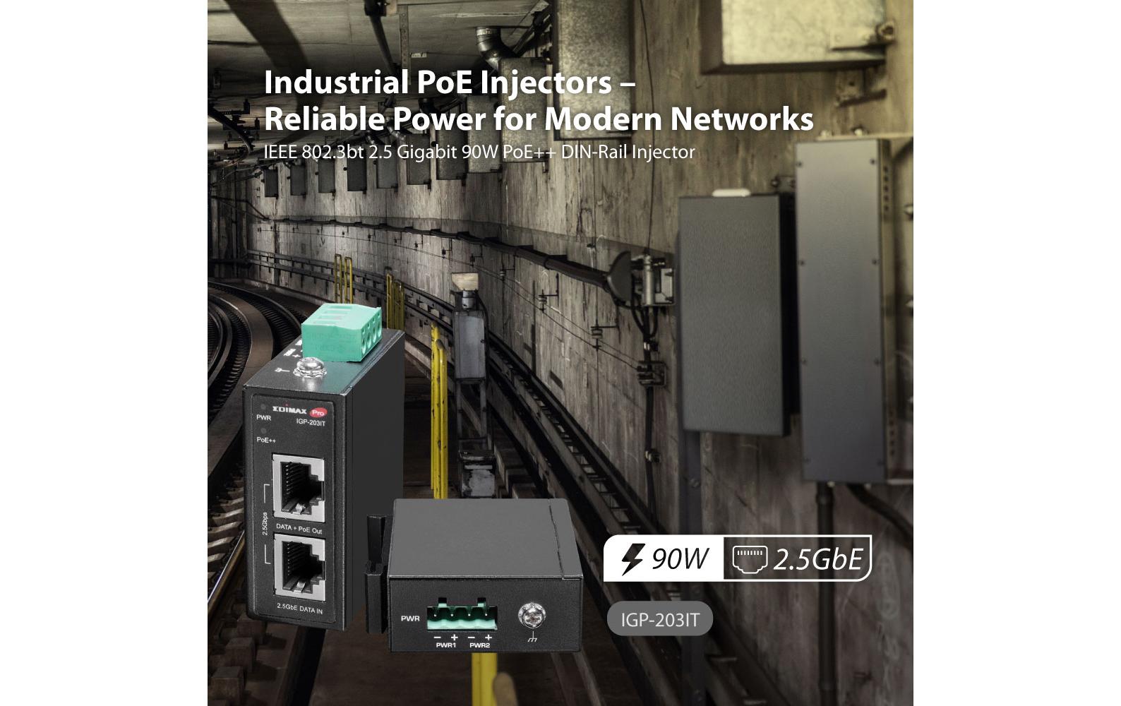 Edimax Pro PoE++ Injector IGP-203IT Industrie 90W, DIN-Rail