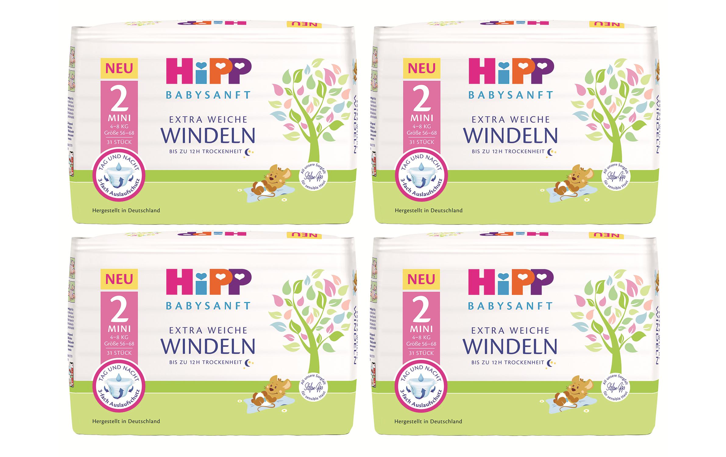 HIPP Windeln Babysanft Mini Grösse 2, 4x 31 Stk. HIPP Windeln Babysanft Mini Grösse 2, 4x 31 Stk.