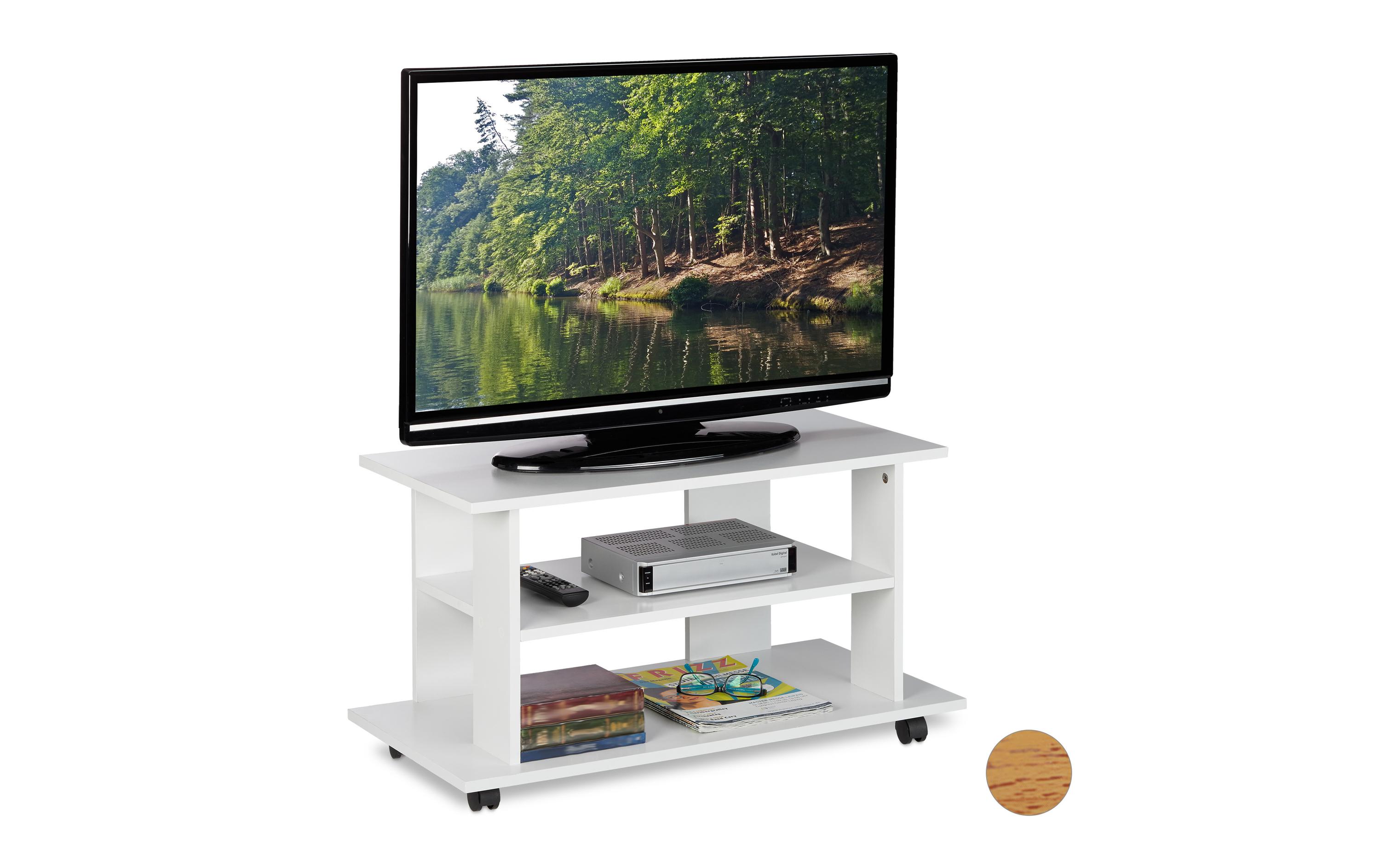 relaxdays TV-Möbel mit Rollen, 80 x 40 cm, Weiss
