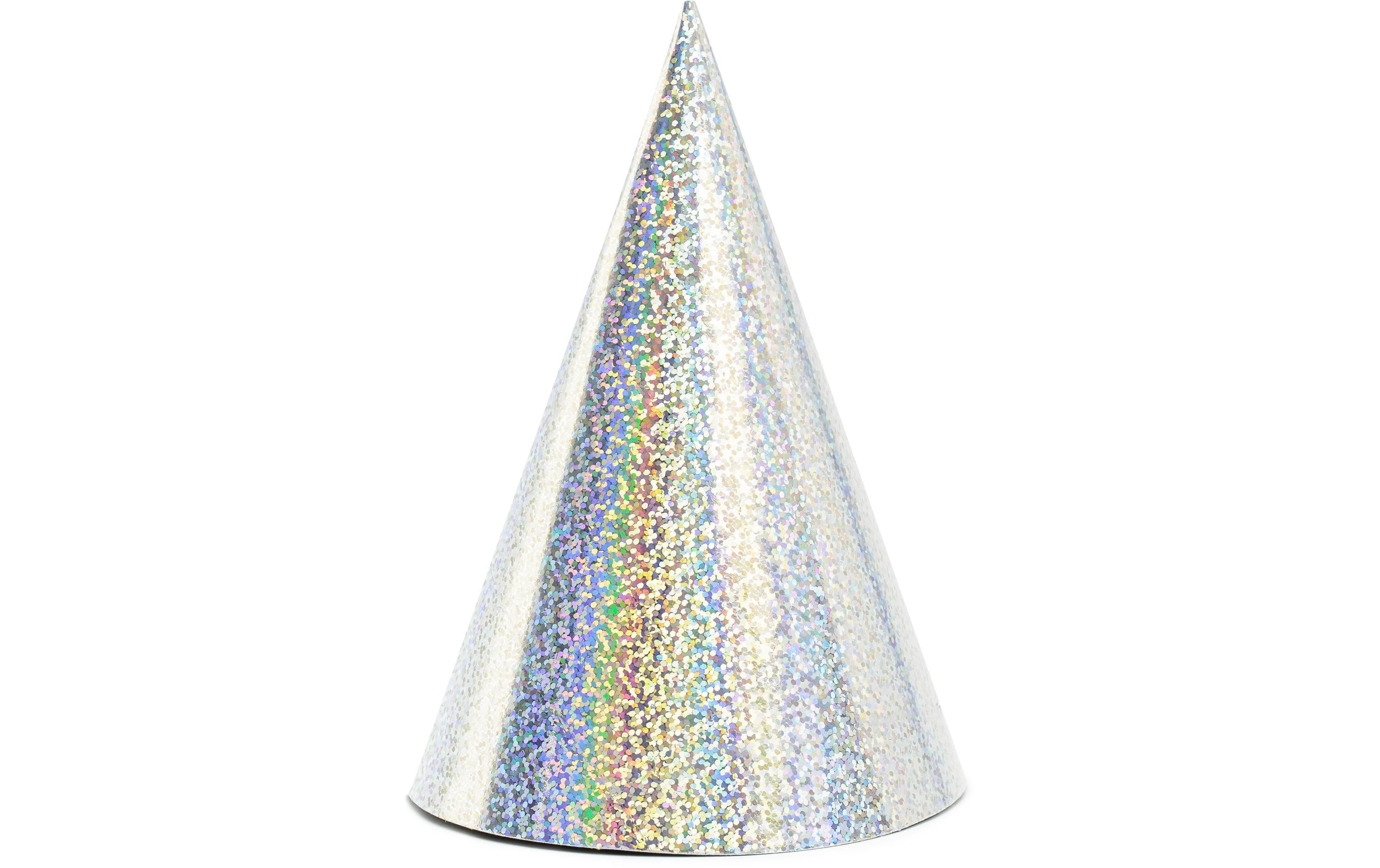 Partydeco Partyhüte holografisch Silber, 16 x 10 cm, 6 Stück