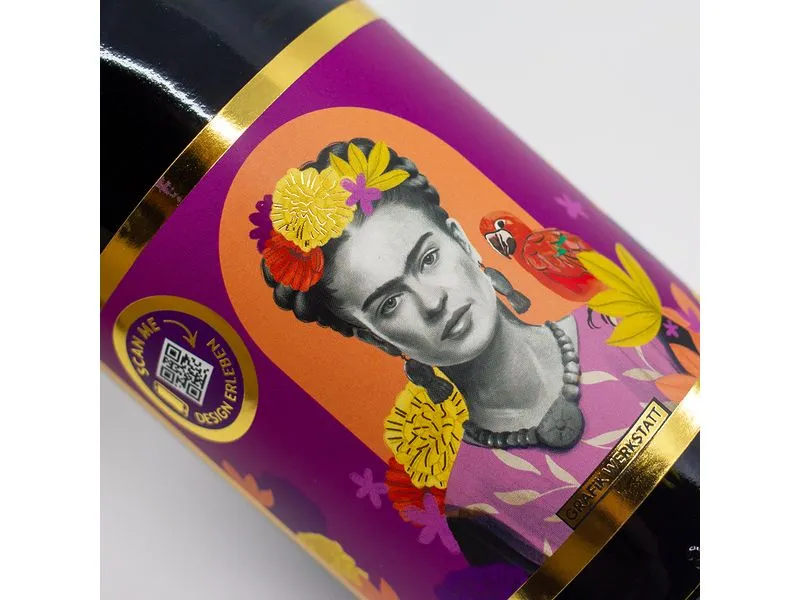 Grafik Werkstatt Rotweinflasche Frida Kahlo Grafik Werkstatt Rotweinflasche Frida Kahlo
