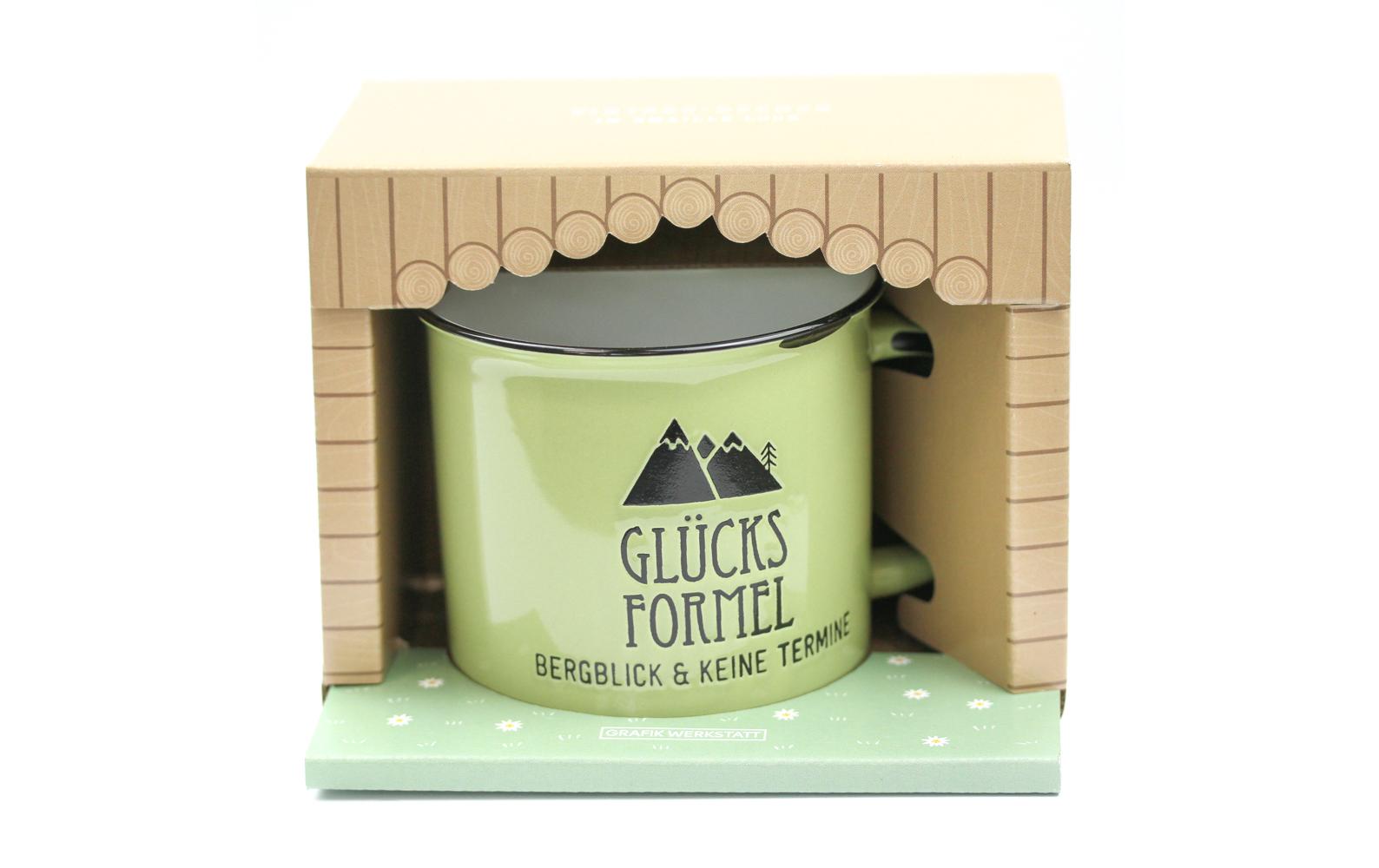 Grafik Werkstatt Vintage Becher Bergglück, Glücksformel